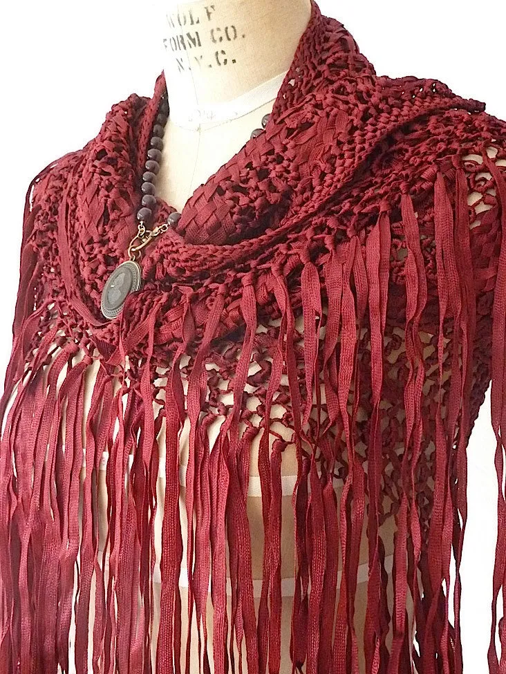 SILK MACRAME TRIANGLE SHAWL CHOCOLATE