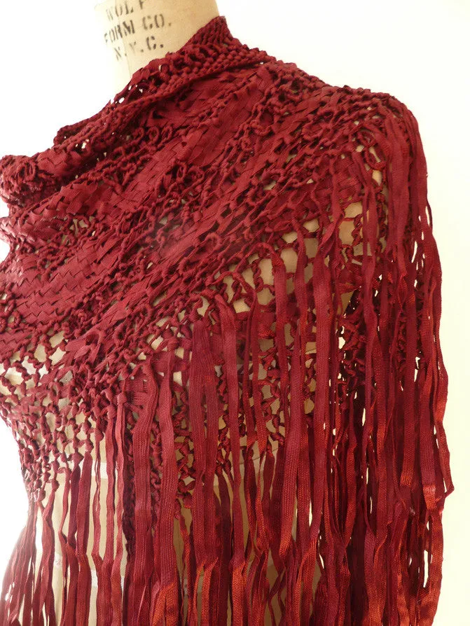 SILK MACRAME TRIANGLE SHAWL CHOCOLATE