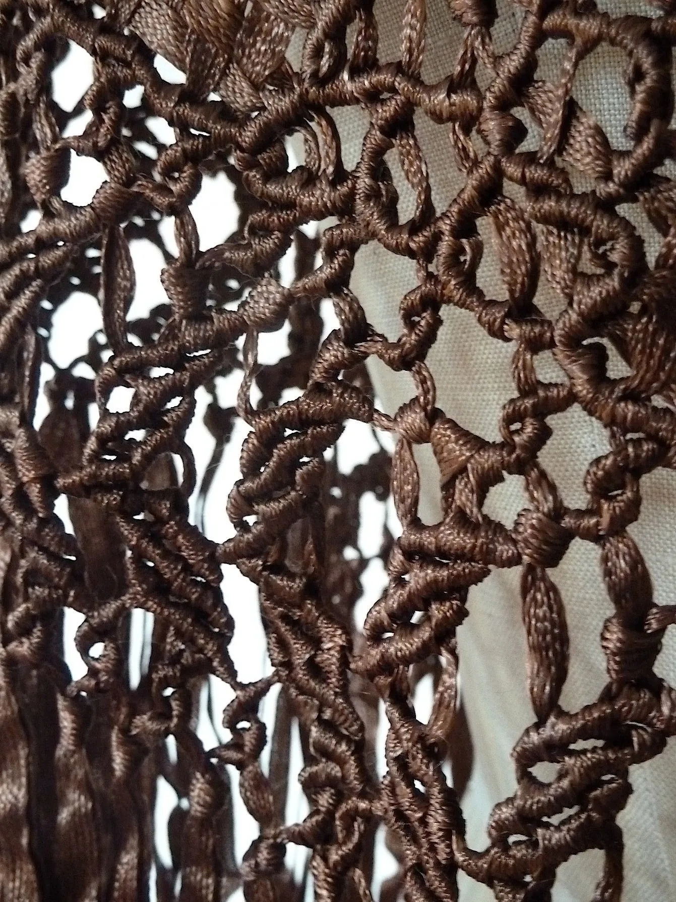 SILK MACRAME TRIANGLE SHAWL CHOCOLATE