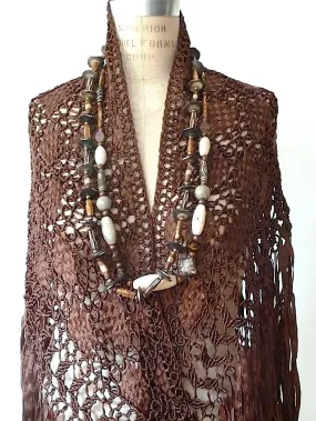 SILK MACRAME TRIANGLE SHAWL CHOCOLATE