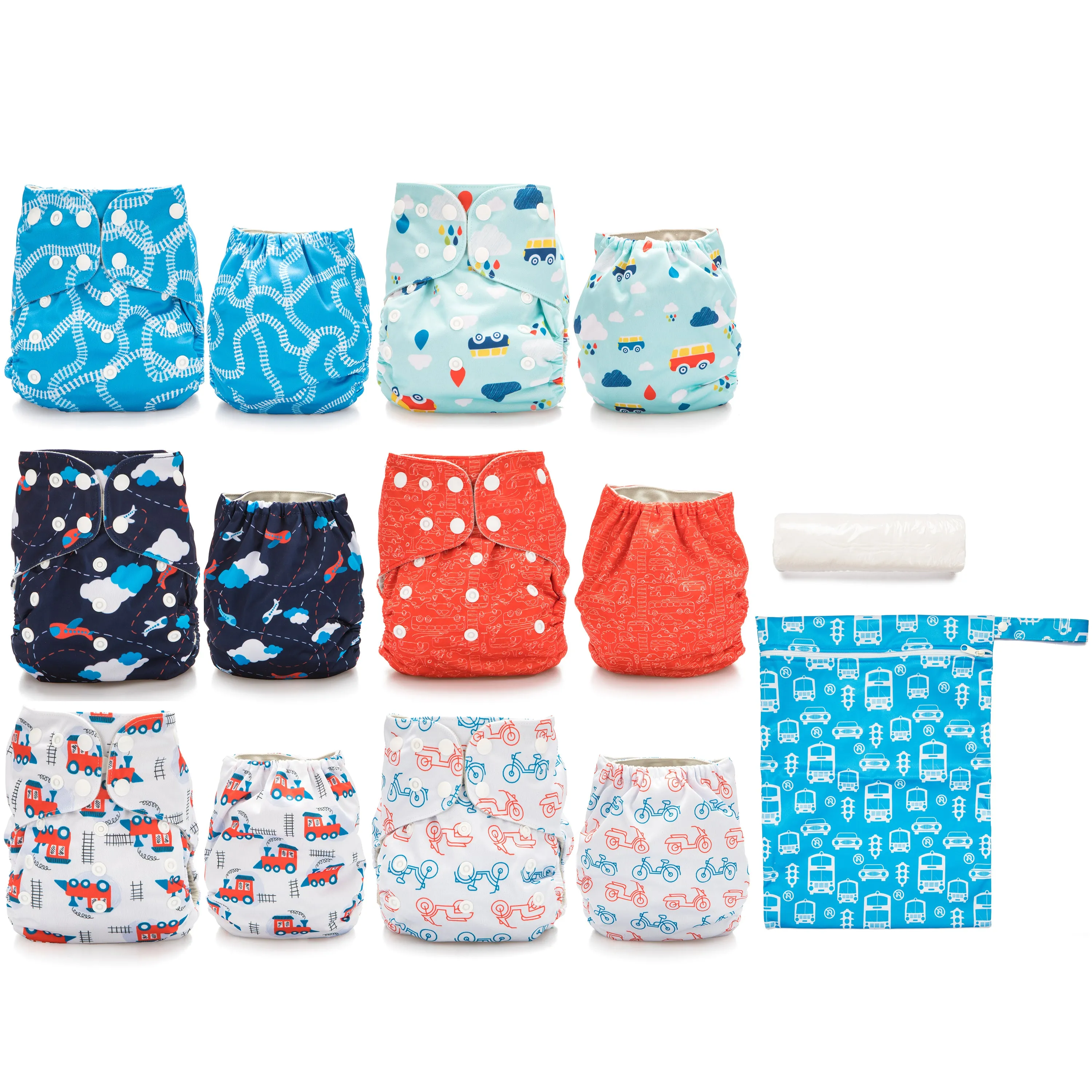 Simple Being Planes Trains Print Unisex Reusable Baby Cloth Diapers