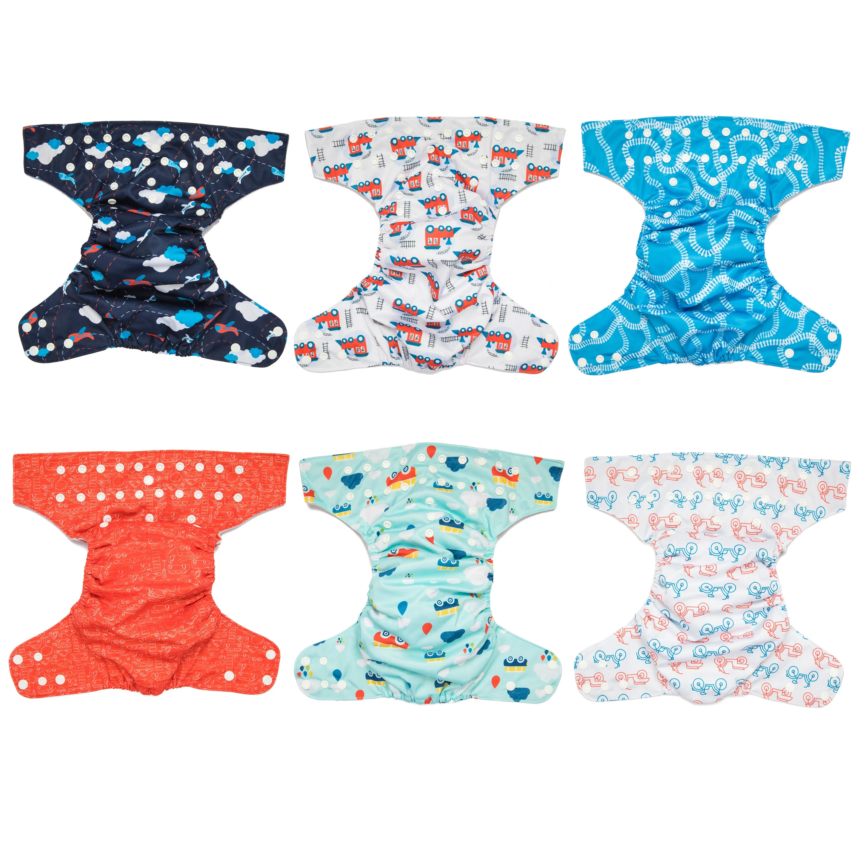 Simple Being Planes Trains Print Unisex Reusable Baby Cloth Diapers