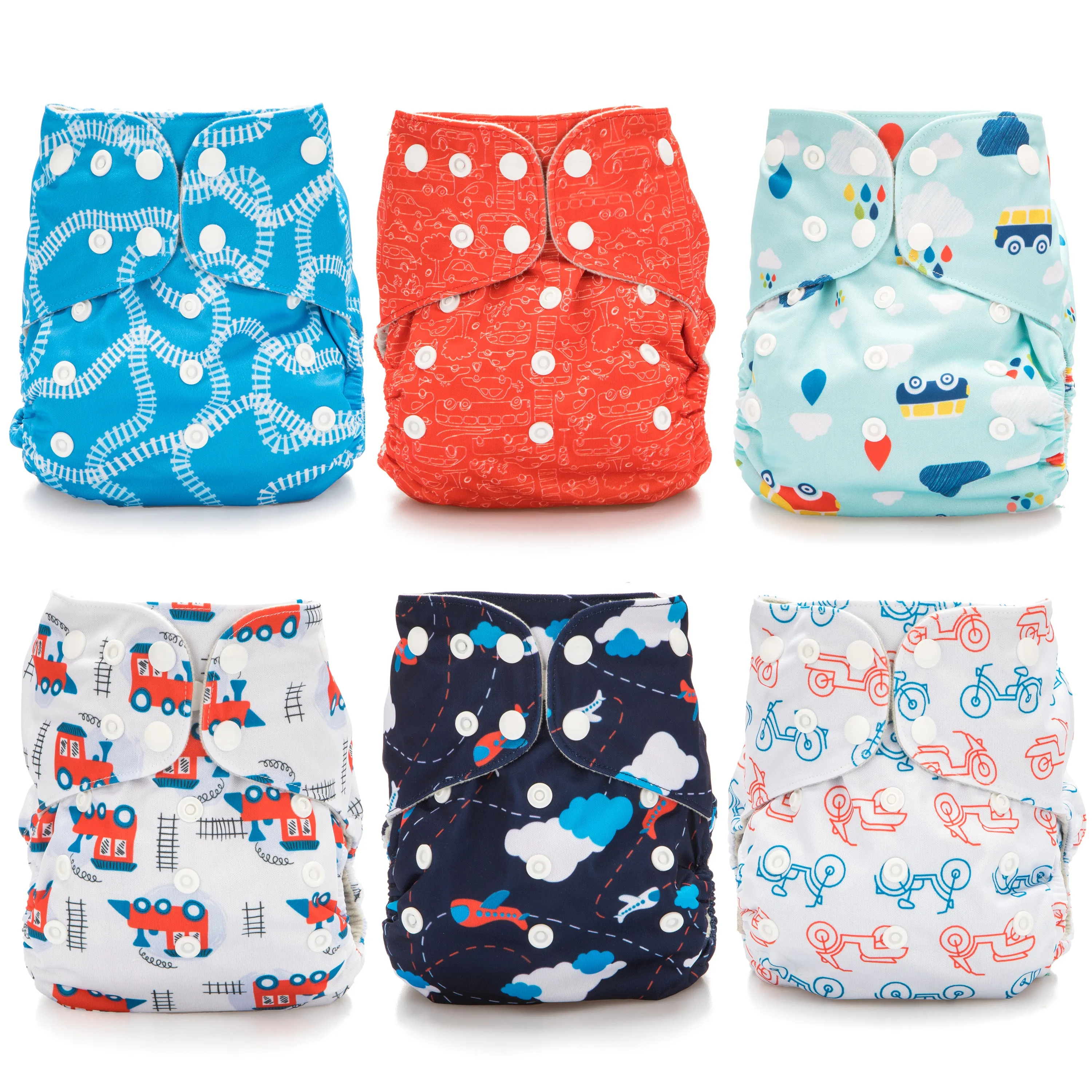 Simple Being Planes Trains Print Unisex Reusable Baby Cloth Diapers