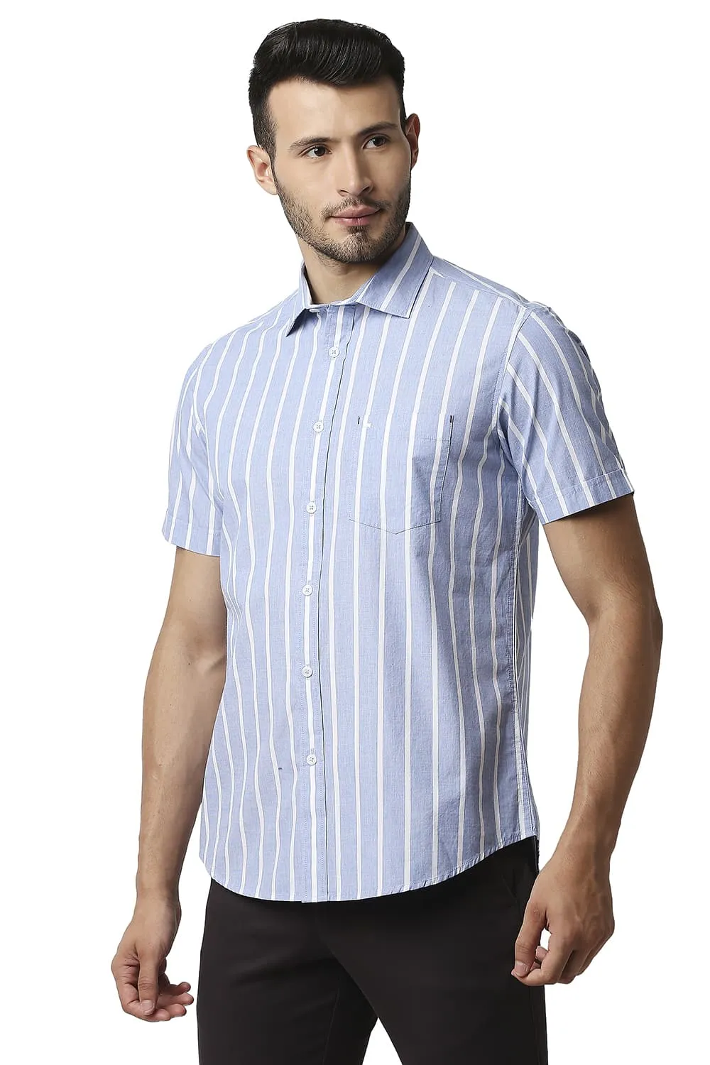 Slim Fit Fil-a-fil Stripe Halfsleeves Shirt