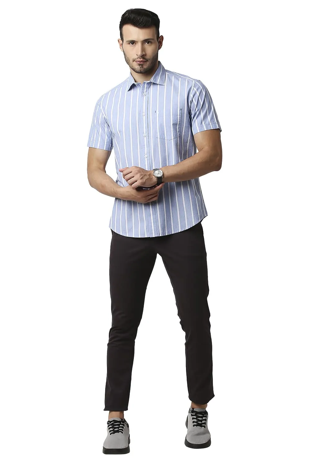 Slim Fit Fil-a-fil Stripe Halfsleeves Shirt