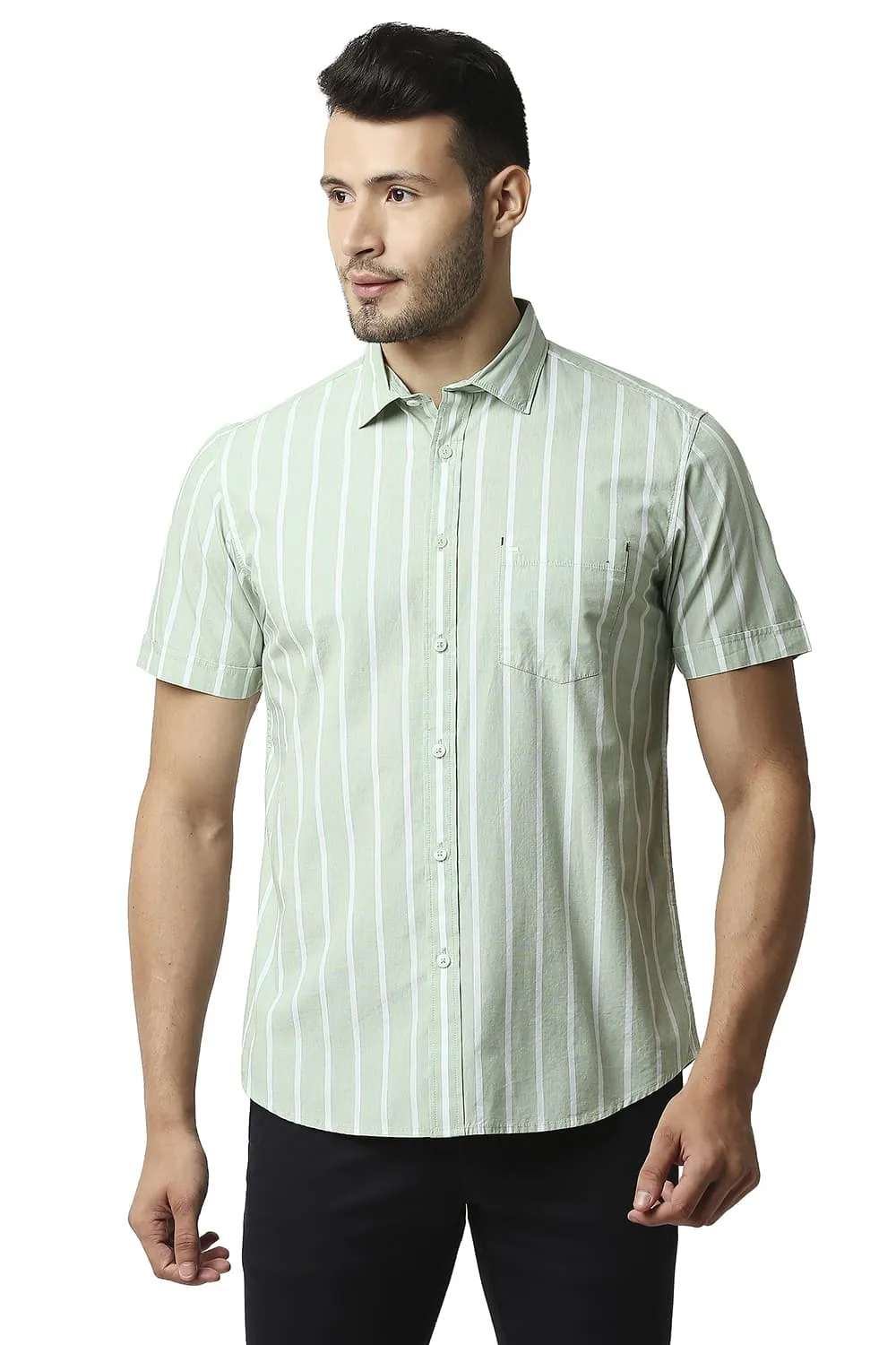 Slim Fit Fil-a-fil Stripe Halfsleeves Shirt