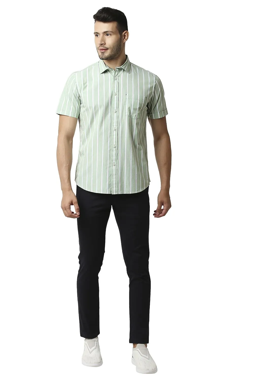 Slim Fit Fil-a-fil Stripe Halfsleeves Shirt