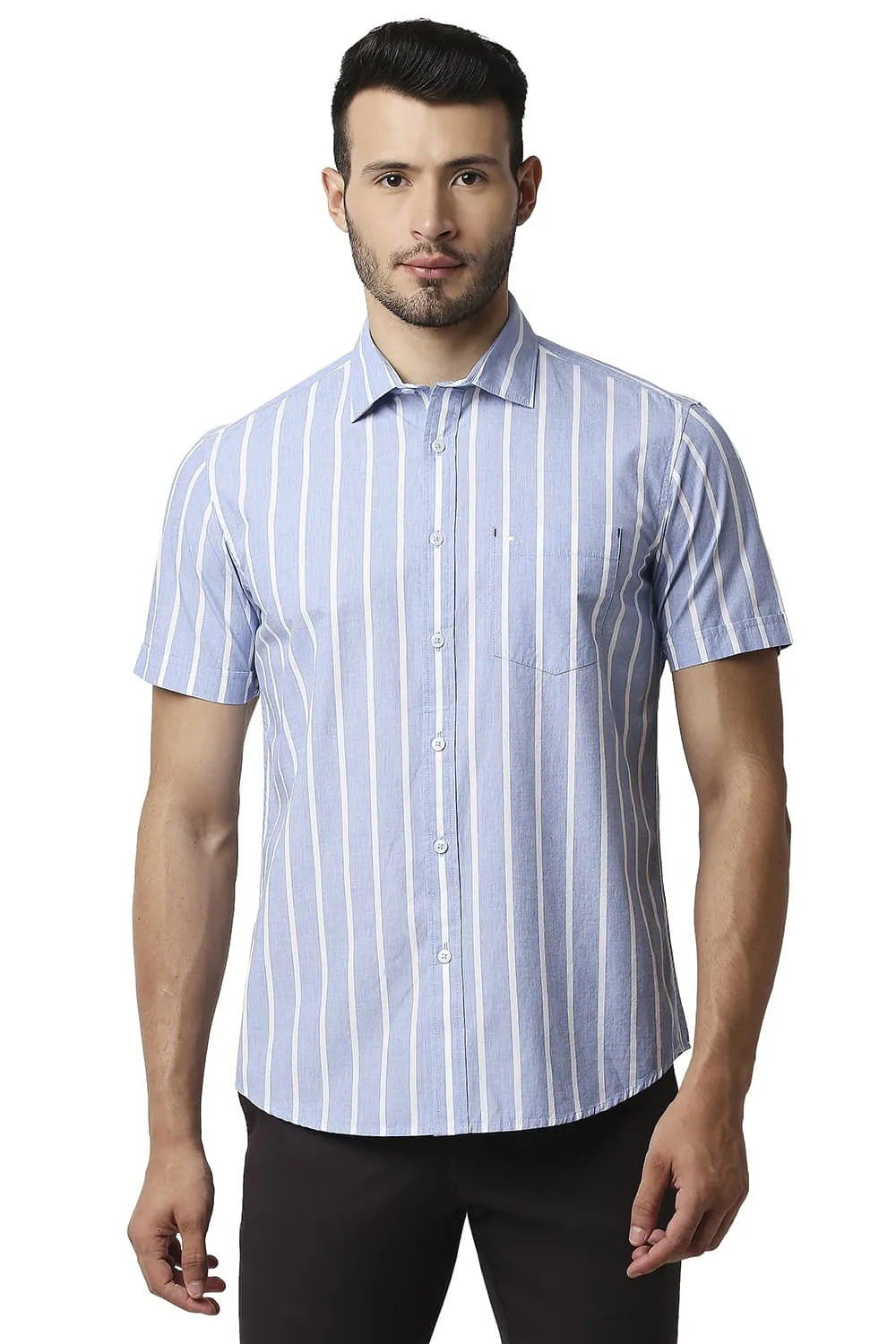 Slim Fit Fil-a-fil Stripe Halfsleeves Shirt