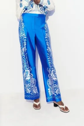 Spring Printed Silk Satin Texture Casual Trousers