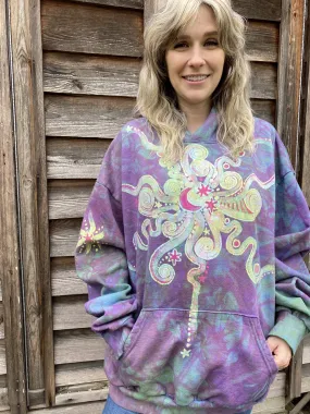 Starburst in Pink Sunset - Handcrafted Batik Pullover Hoodie - Size 2X