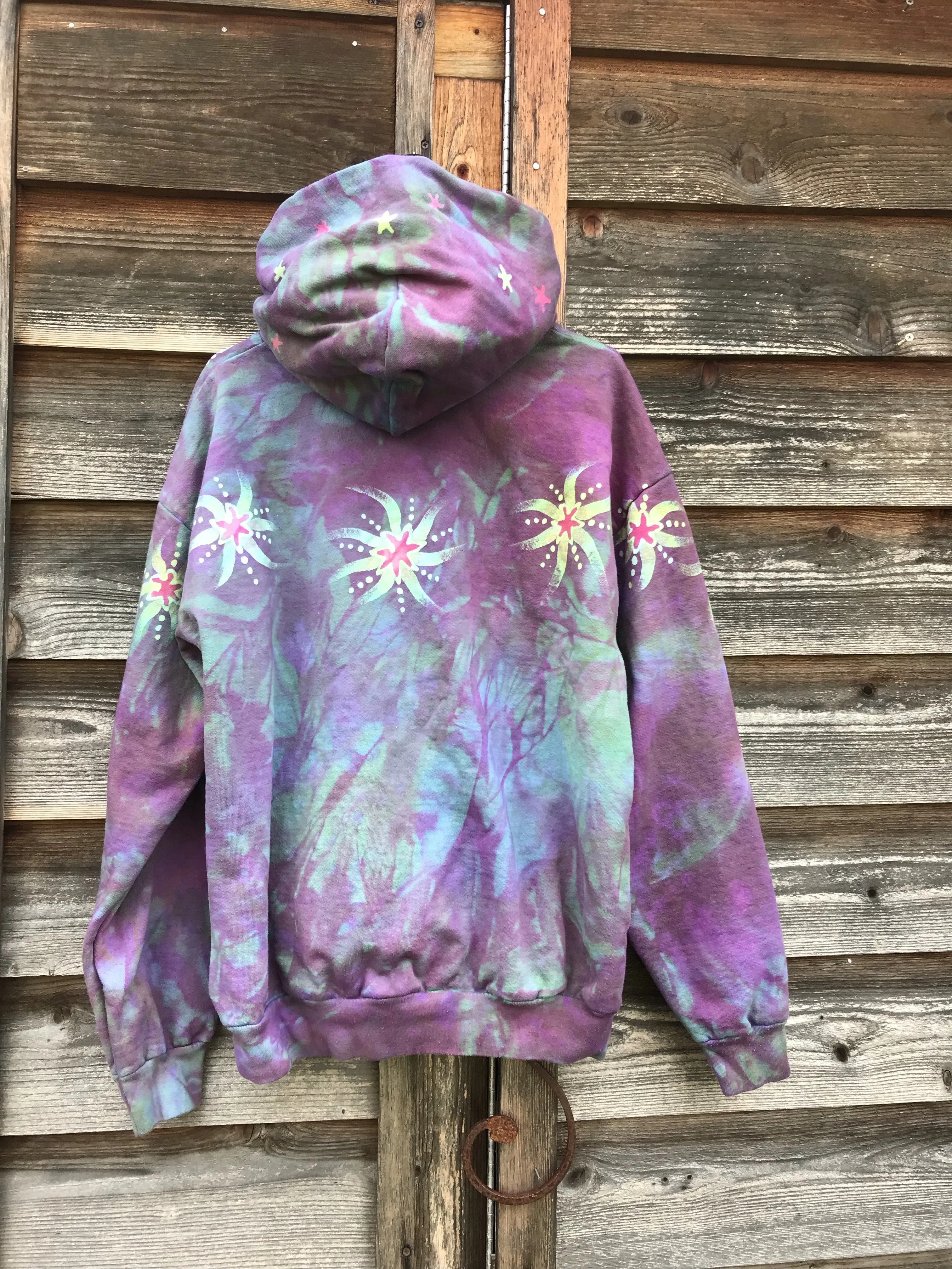 Starburst in Pink Sunset - Handcrafted Batik Pullover Hoodie - Size 2X