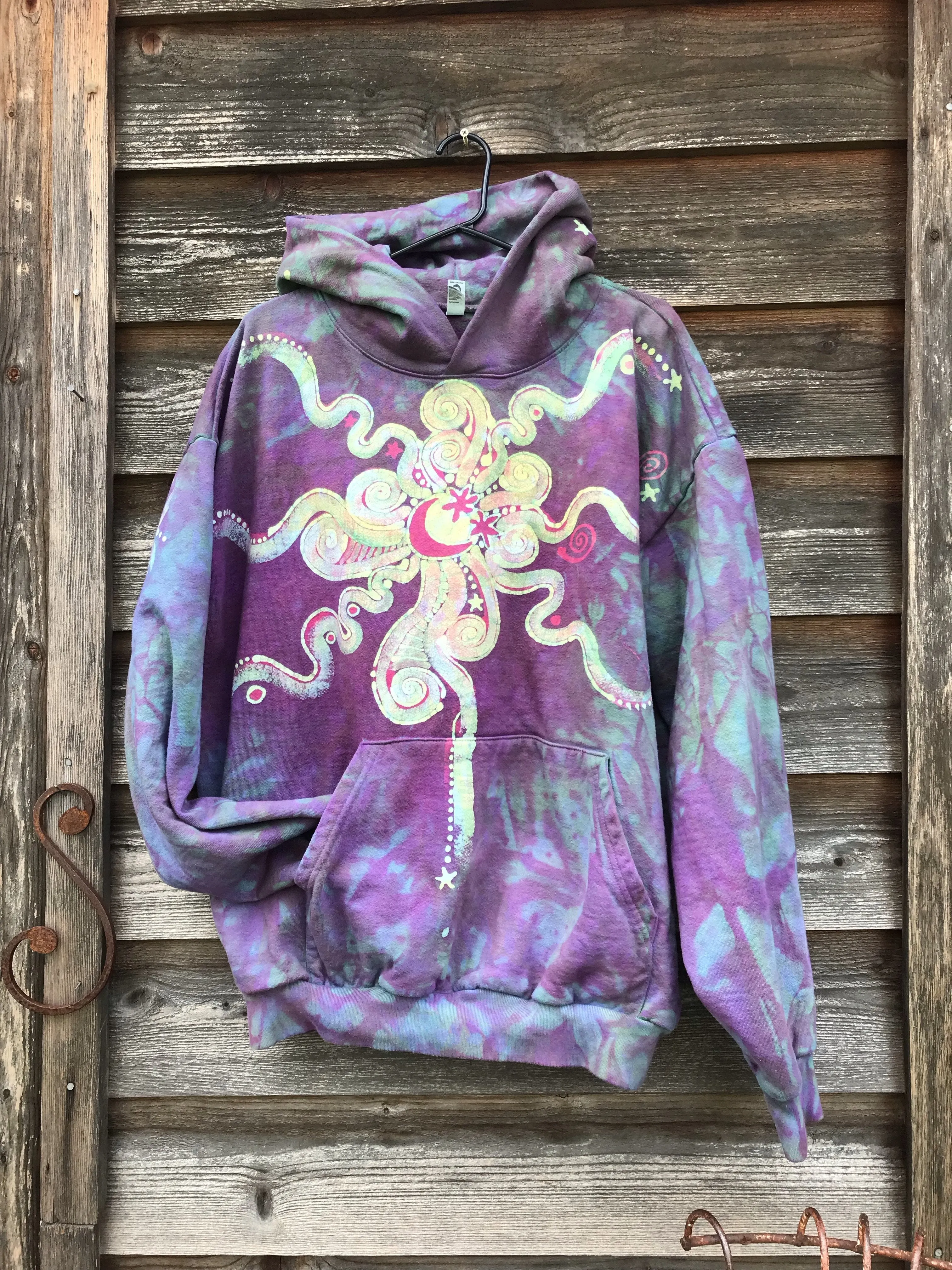 Starburst in Pink Sunset - Handcrafted Batik Pullover Hoodie