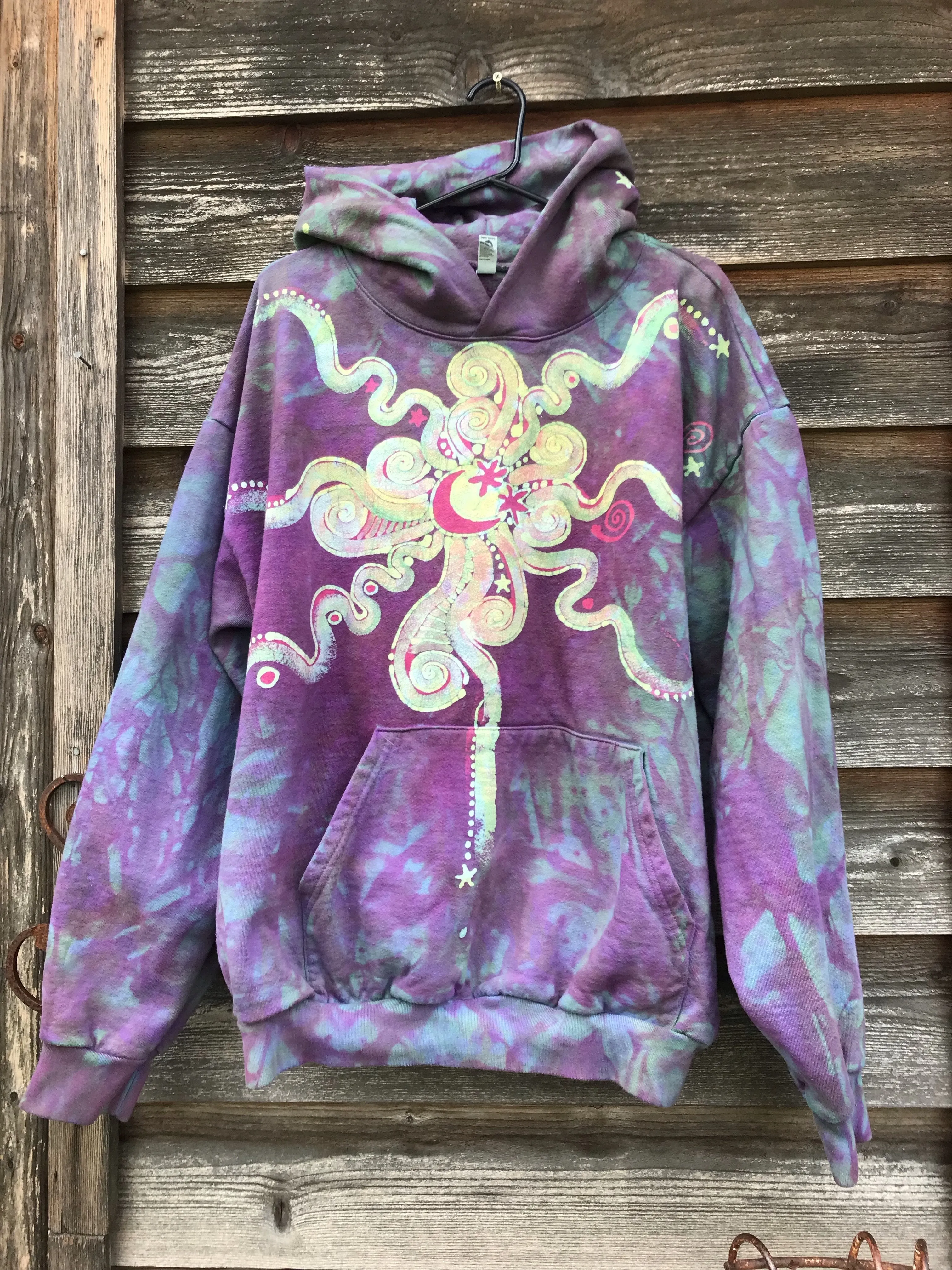 Starburst in Pink Sunset - Handcrafted Batik Pullover Hoodie