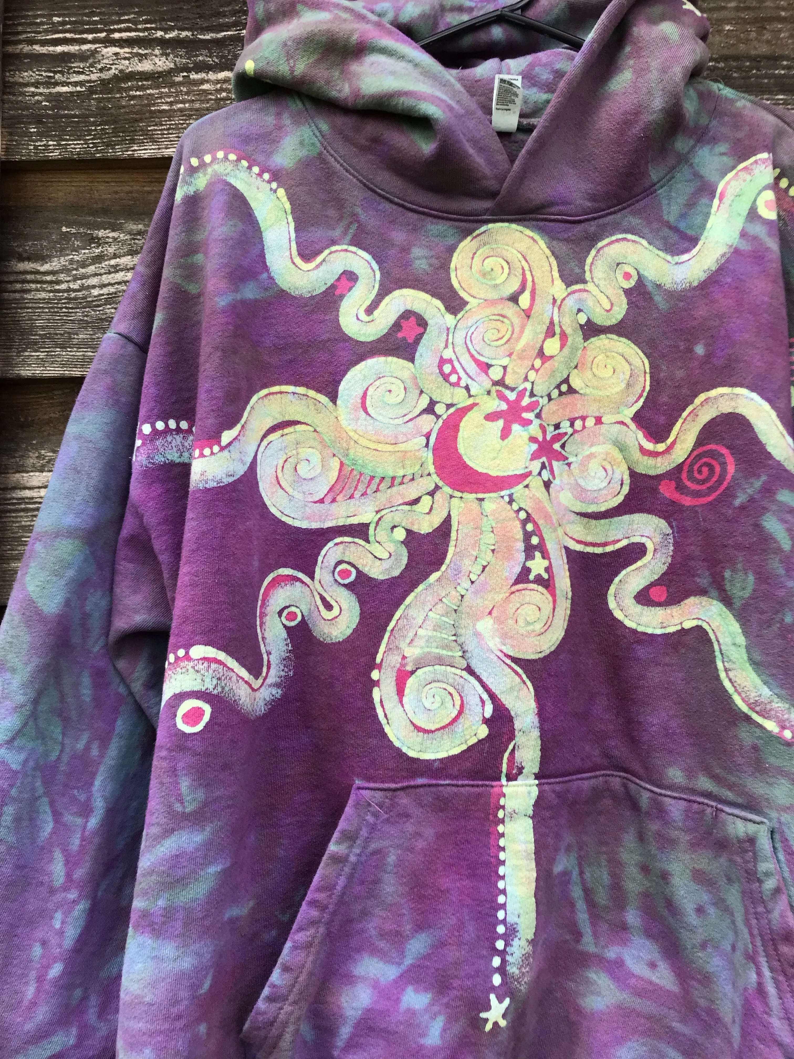 Starburst in Pink Sunset - Handcrafted Batik Pullover Hoodie