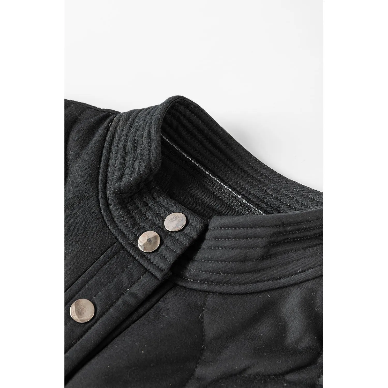 Starting Today Black Solid Color Quilted Snap Button Jacket