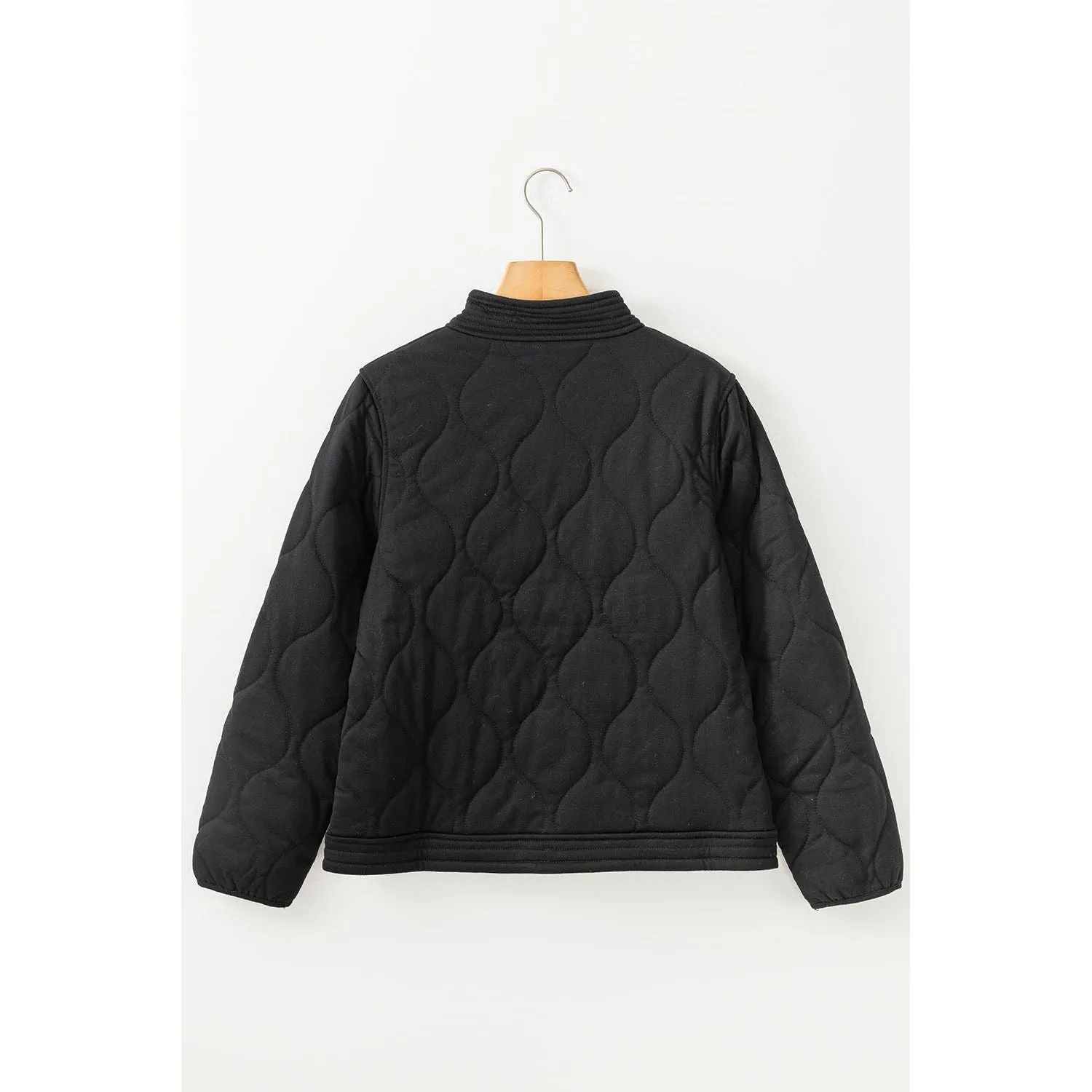 Starting Today Black Solid Color Quilted Snap Button Jacket