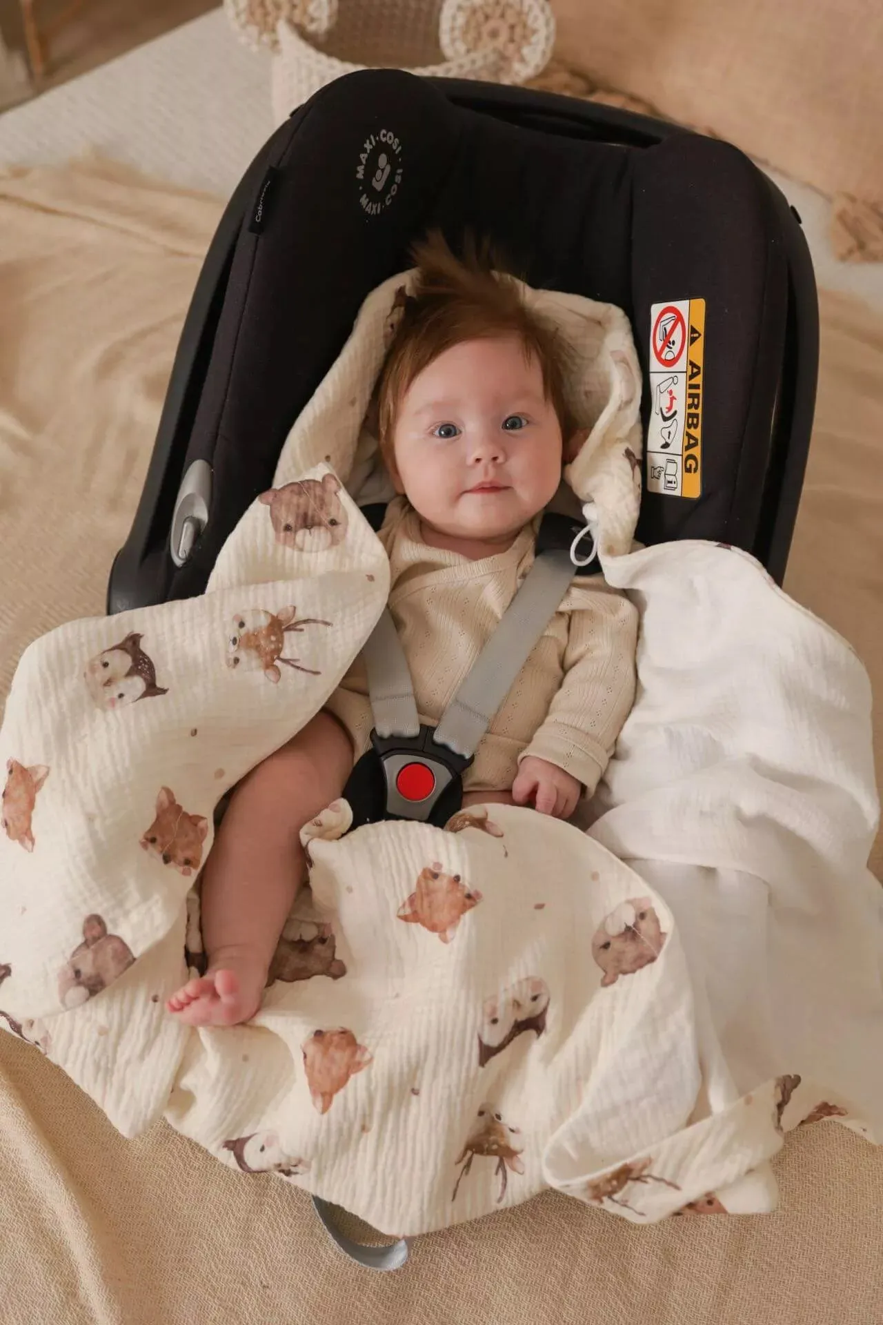 Summer Car Seat Blanket - 100% Muslin Cotton - Forest Friends