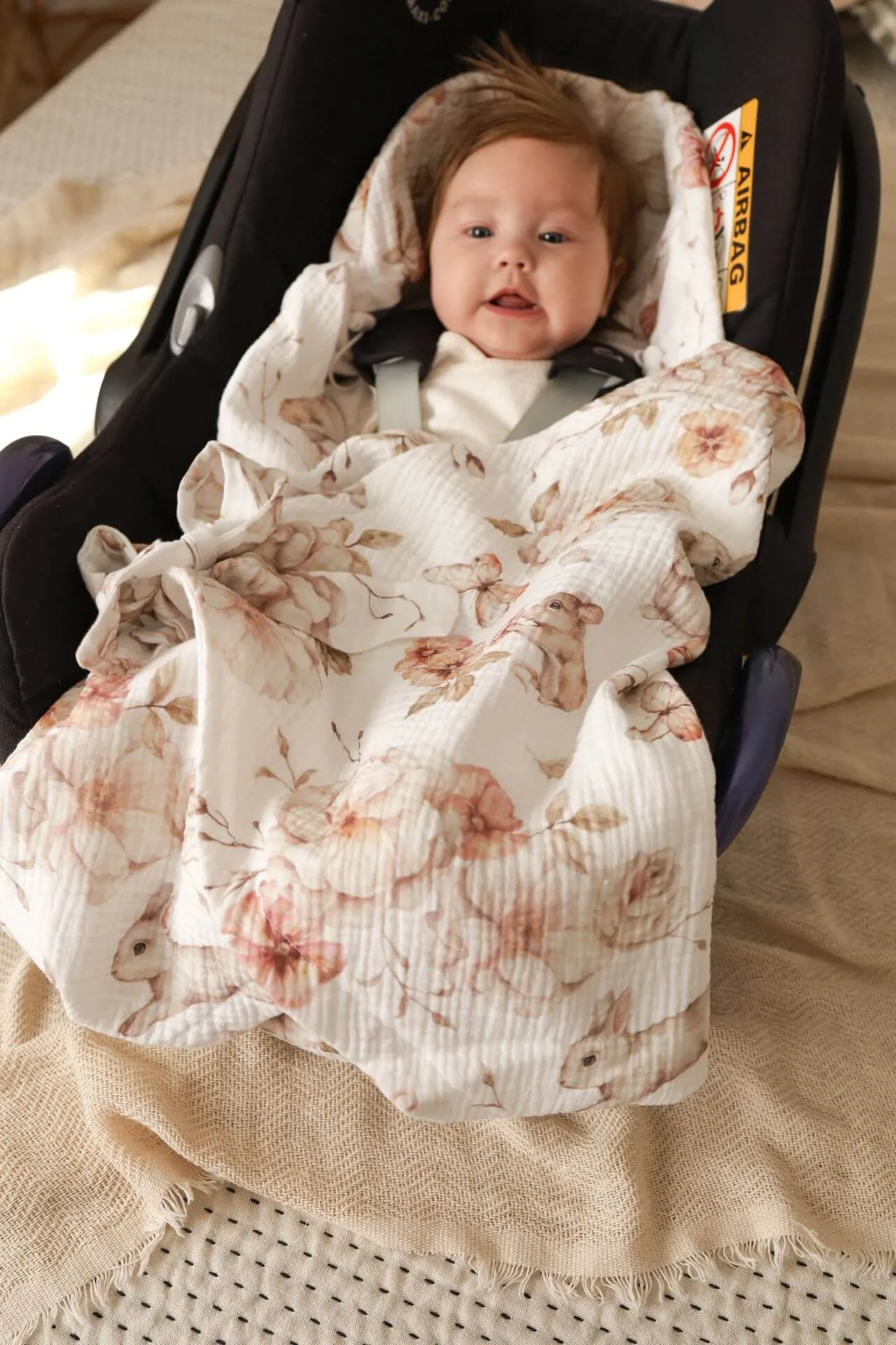 Summer Car Seat Blanket - 100% Muslin Cotton - Pastel Meadow