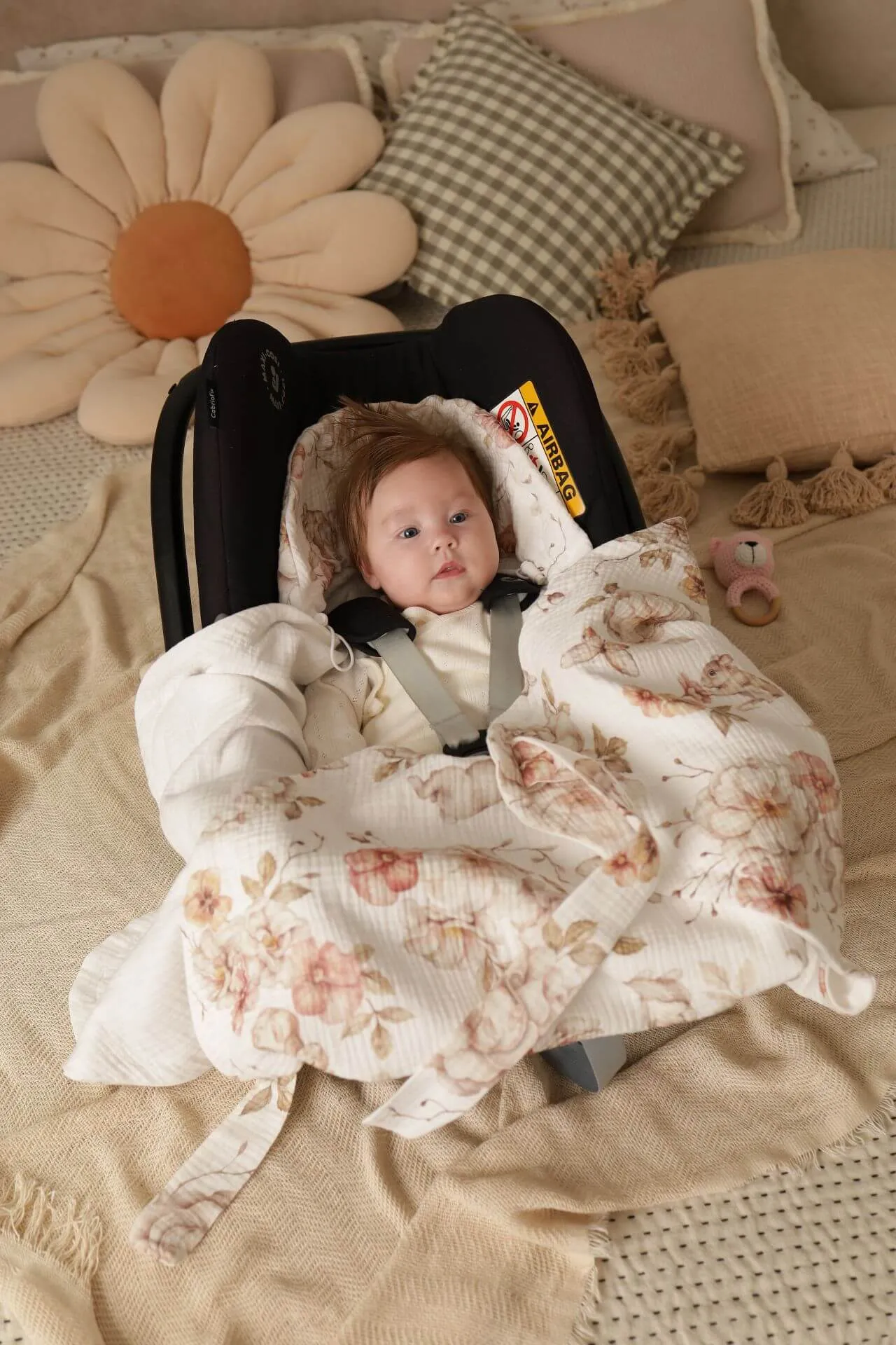 Summer Car Seat Blanket - 100% Muslin Cotton - Pastel Meadow