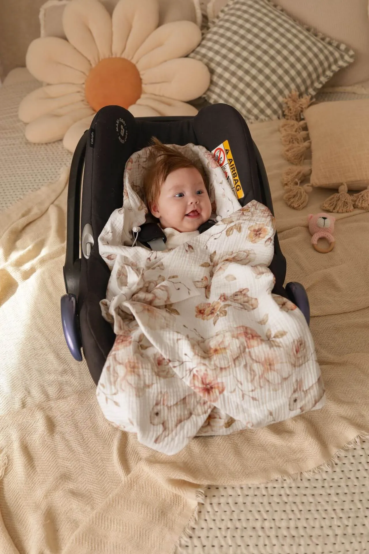 Summer Car Seat Blanket - 100% Muslin Cotton - Pastel Meadow