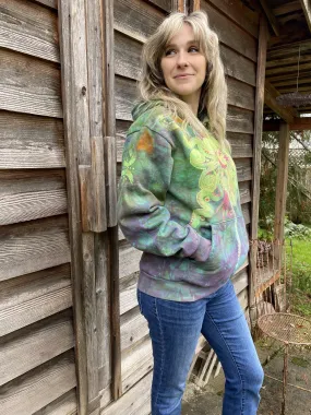 Sunrise Starburst in Sea Glass Green - Handcrafted Batik Pullover Hoodie - Size 2X