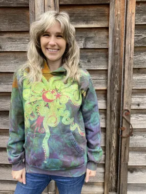 Sunrise Starburst in Sea Glass Green - Handcrafted Batik Pullover Hoodie - Size Small