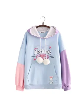 Sweet Style Letter Print Patchwork Harakuju Women Hoodies Drawstring Hooded Sweatshirt Winter Female Cotton Kawaii Pullover