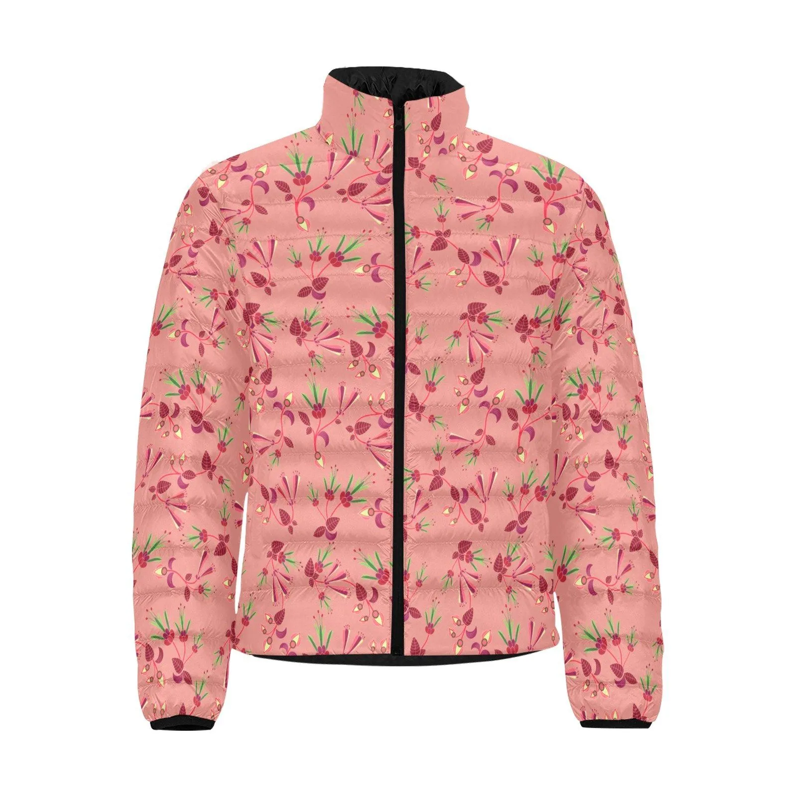 Swift Floral Peach Rouge Remix Men's Stand Collar Padded Jacket