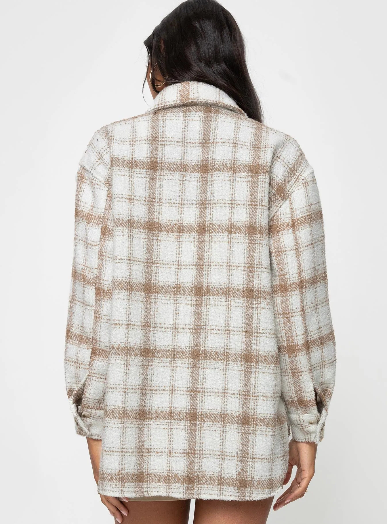 Tenelle Oversized Shacket Beige Plaid