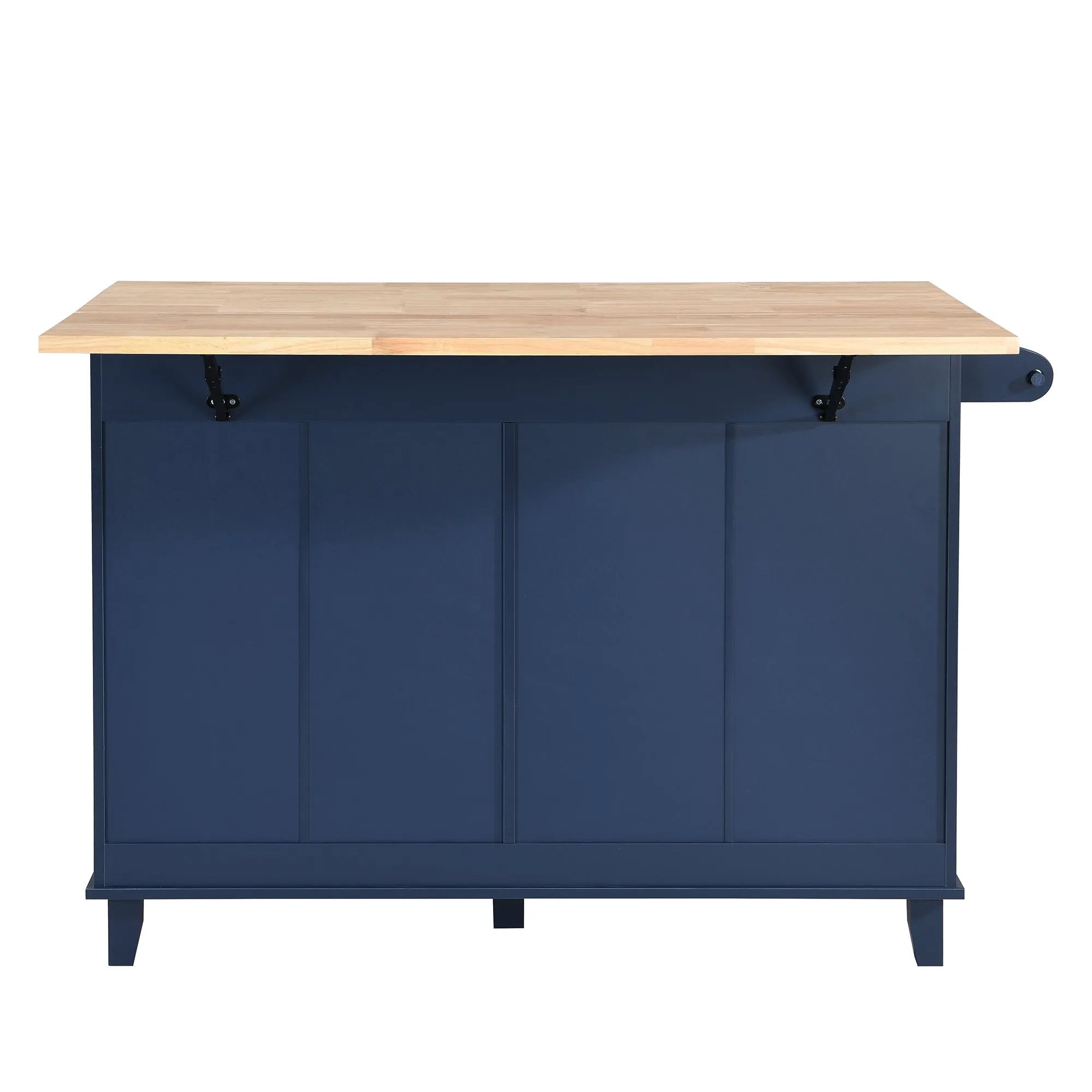 TOPMAX Farmhouse Kitchen Island Set with Drop Leaf and 2 Seatings,Dining Table Set with Storage Cabinet, Drawers and Towel Rack, Blue Black Brown