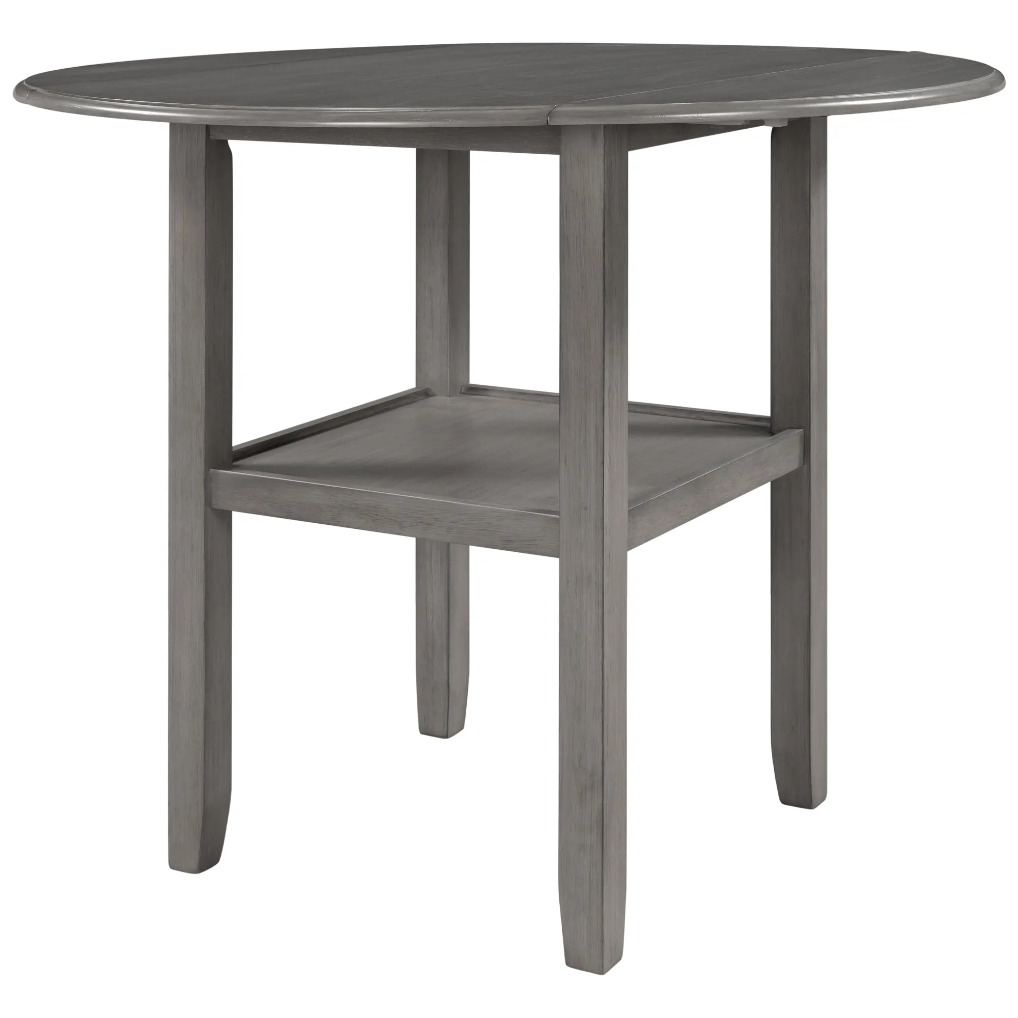 TOPMAX Farmhouse Round Counter Height Kitchen Dining Table with Drop Leaf  and One Shelf for Small Places, Gray