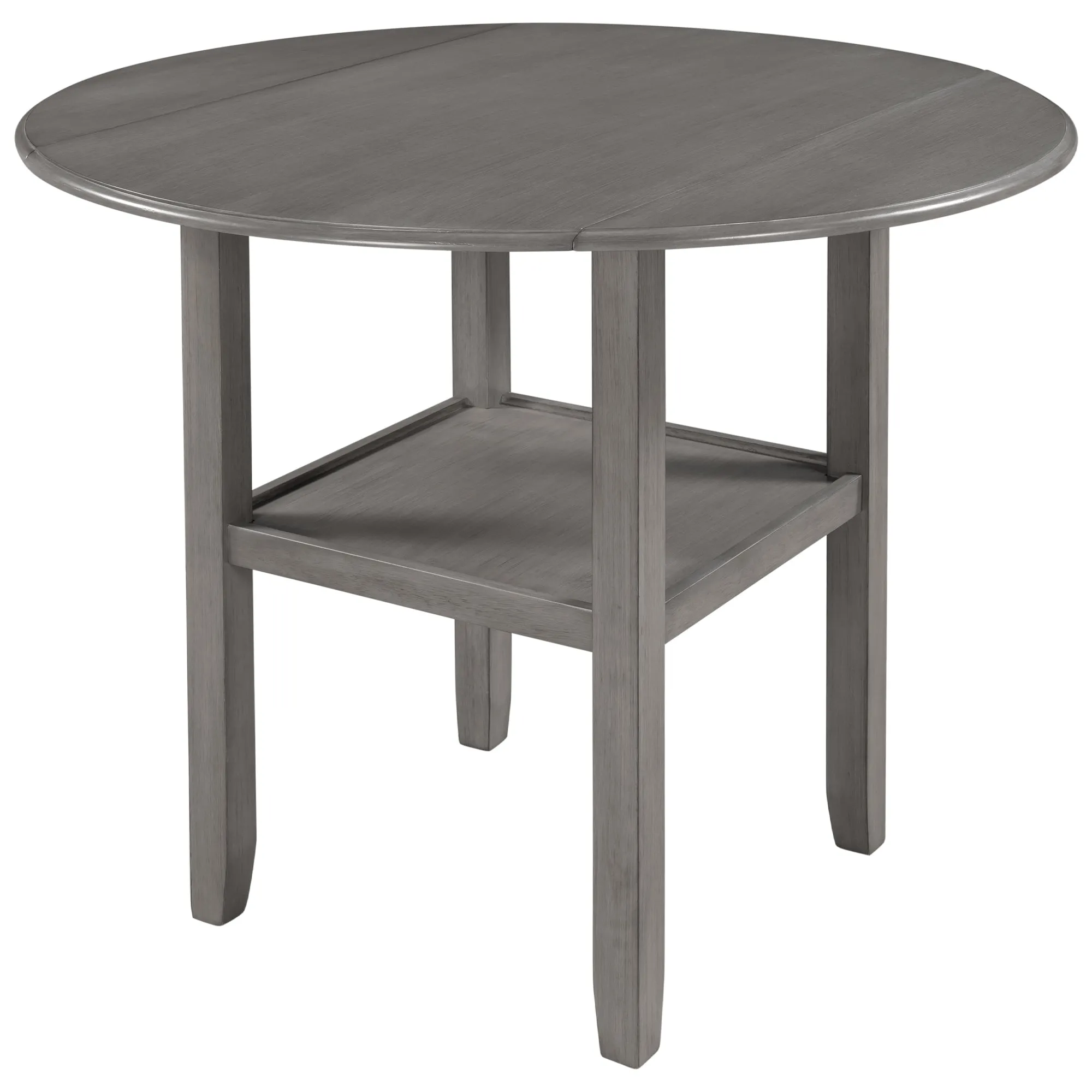 TOPMAX Farmhouse Round Counter Height Kitchen Dining Table with Drop Leaf  and One Shelf for Small Places, Gray