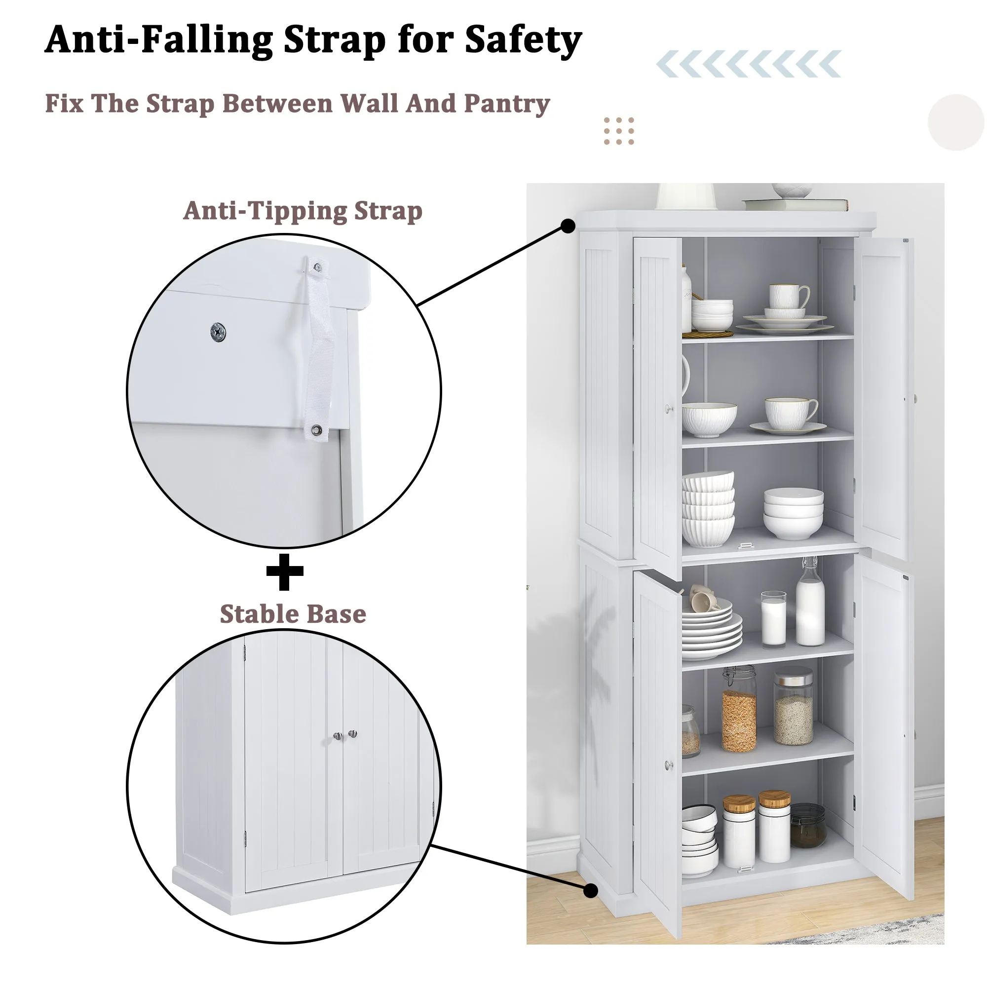 TOPMAX Freestanding Tall Kitchen Pantry, 72.4" Minimalist Kitchen Storage Cabinet Organizer with 4 Doors and Adjustable Shelves, White