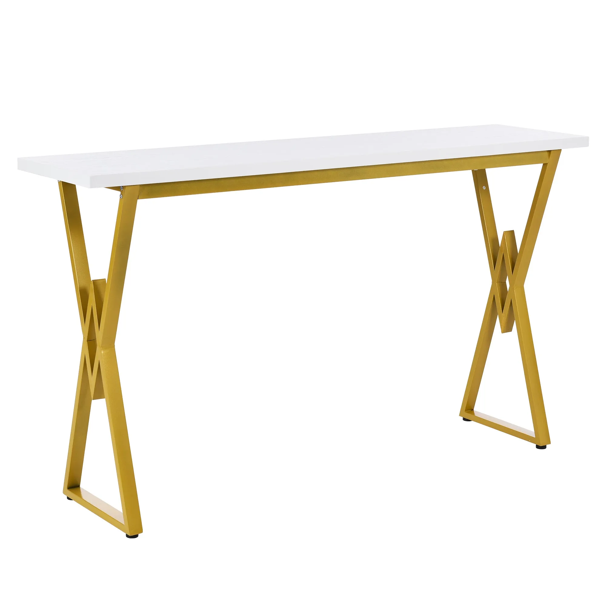 TOPMAX Modern 4-Piece Counter Height Extra Long Console Bar Dining Table Set with 3 Padded Stools  Gold