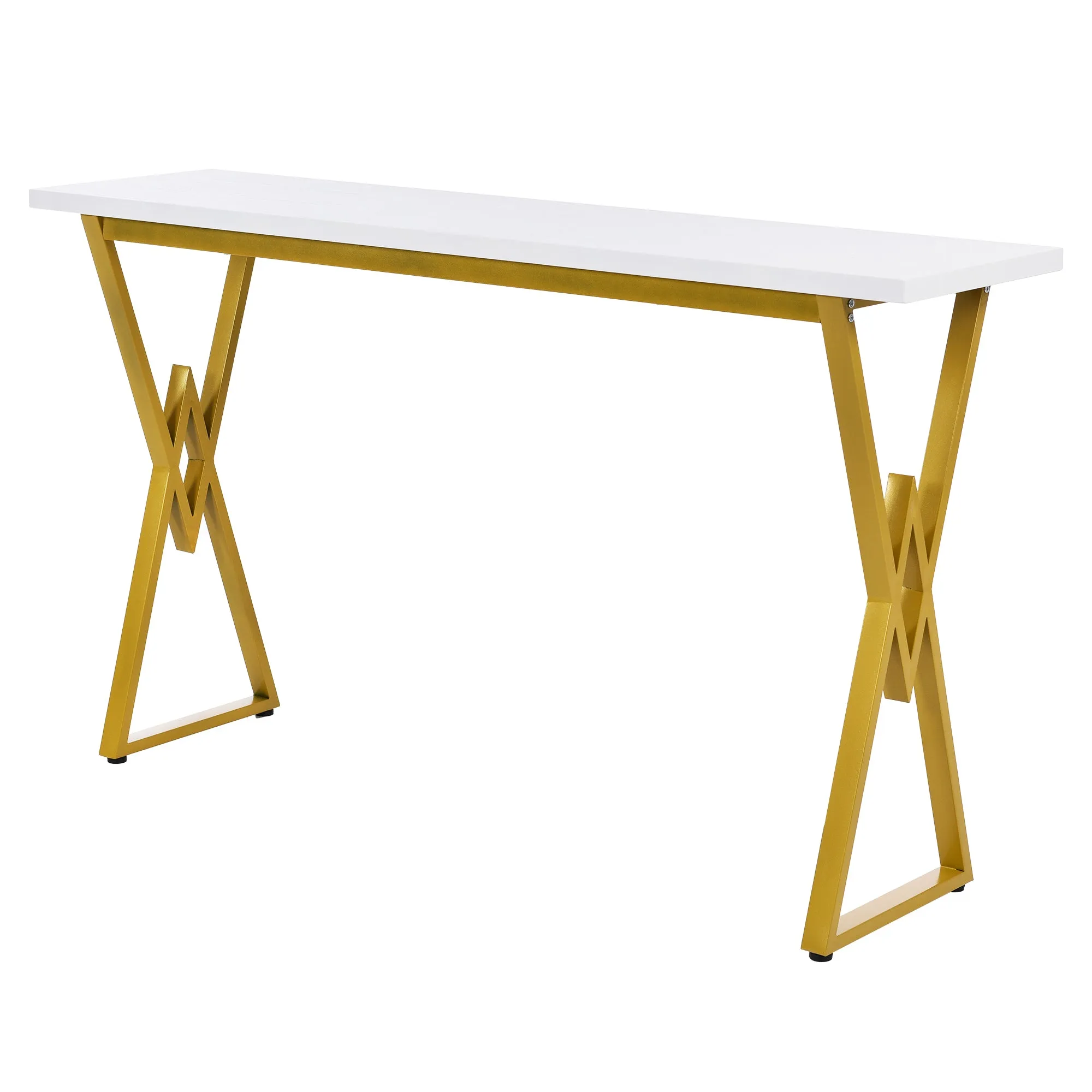 TOPMAX Modern 4-Piece Counter Height Extra Long Console Bar Dining Table Set with 3 Padded Stools  Gold