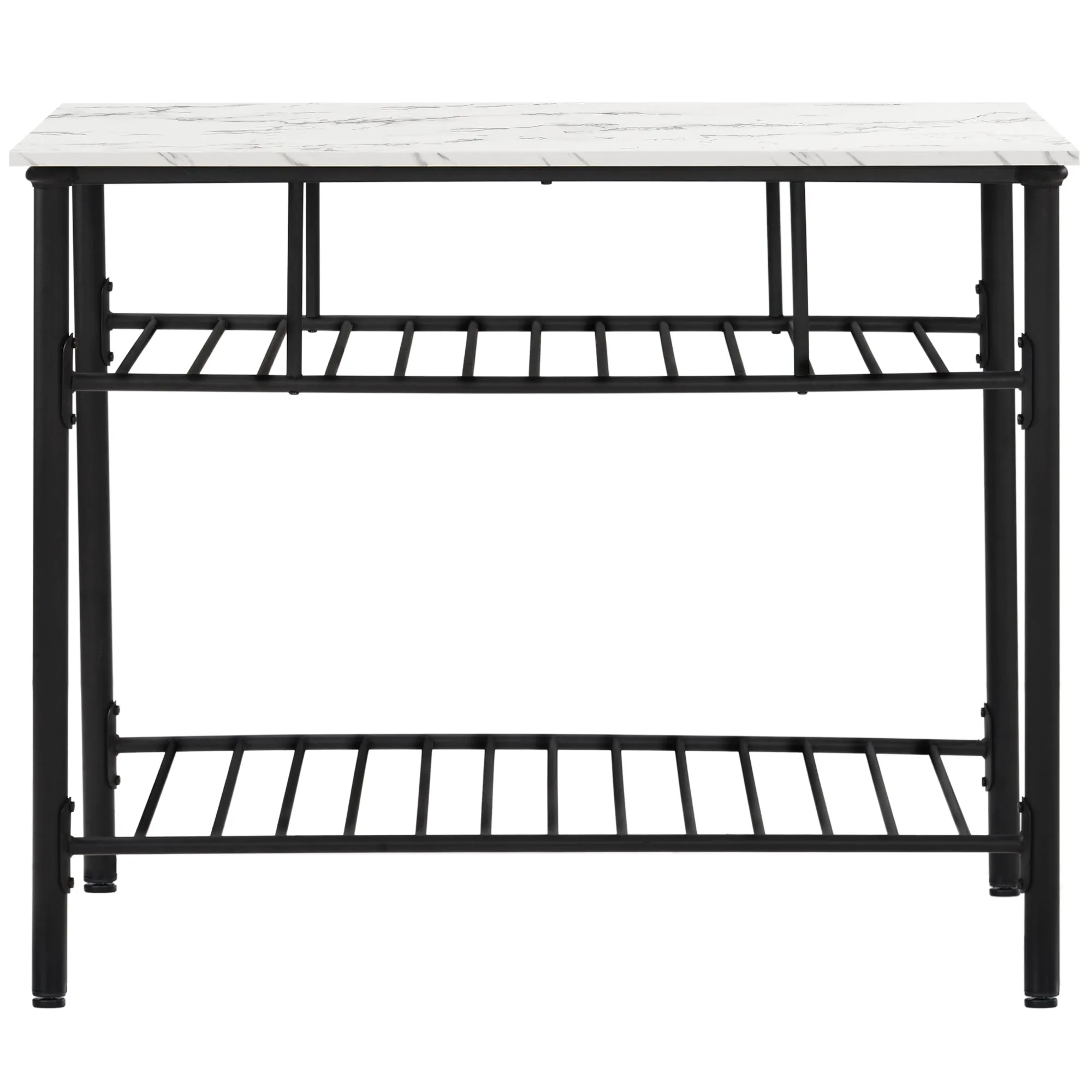 TOPMAX Rustic Farmhouse Counter Height Dining Kitchen Kitchen Island Prep Table, Kitchen Storage Rack with Worktop and 2 Shelves,Faux-Marble, White