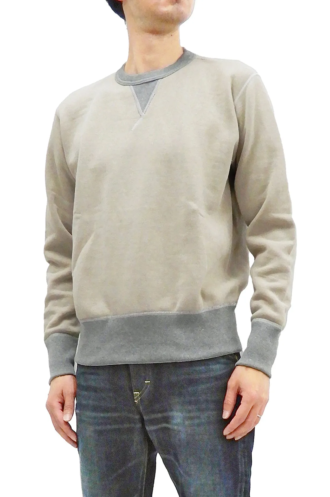 TOYS McCOY Sweatshirt Men's Casual Plain Sweat Shirt Loop-wheeled Vintage Style TMC2373 040 Sand-Beige/Heather-Gray