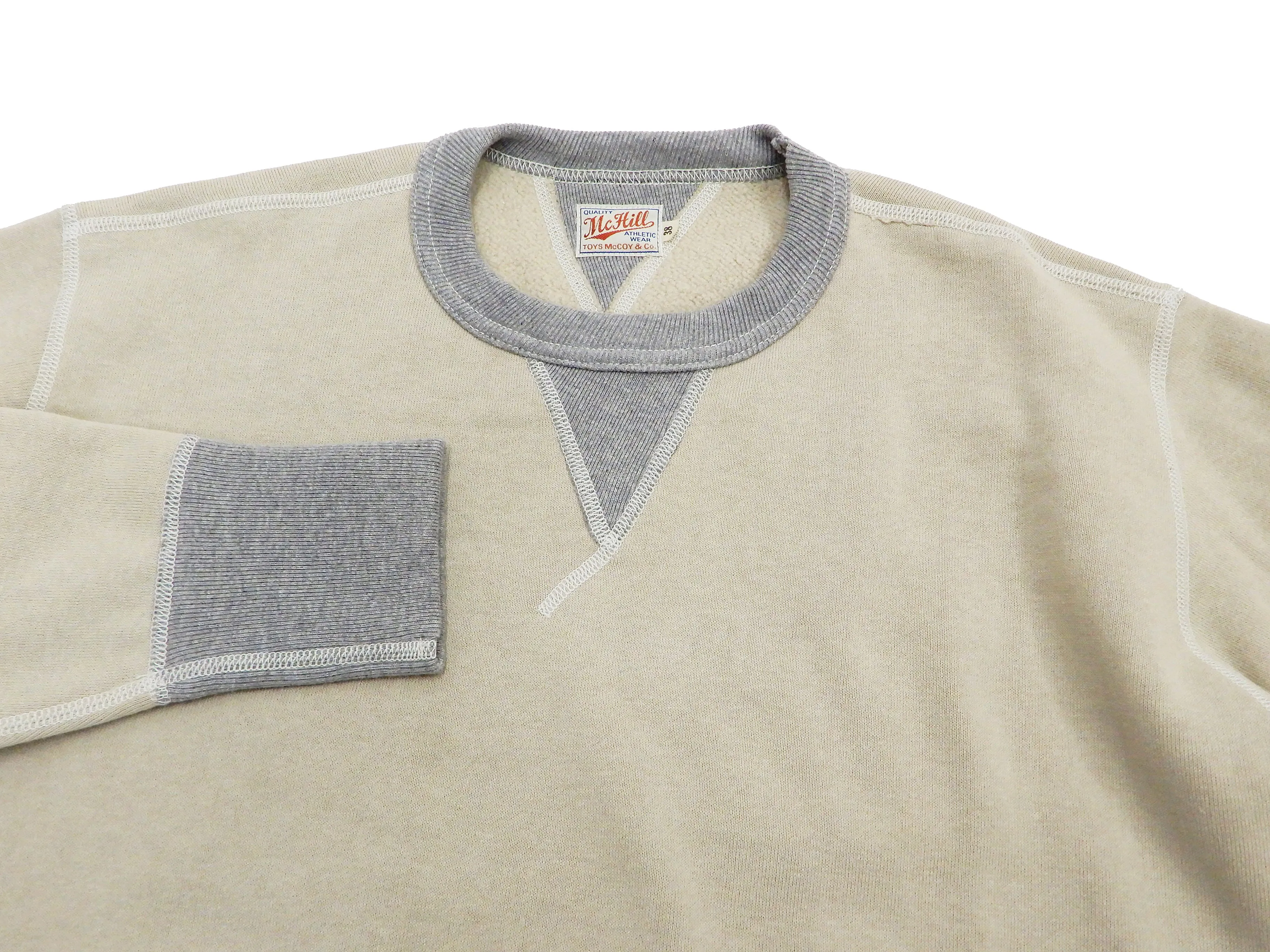 TOYS McCOY Sweatshirt Men's Casual Plain Sweat Shirt Loop-wheeled Vintage Style TMC2373 040 Sand-Beige/Heather-Gray