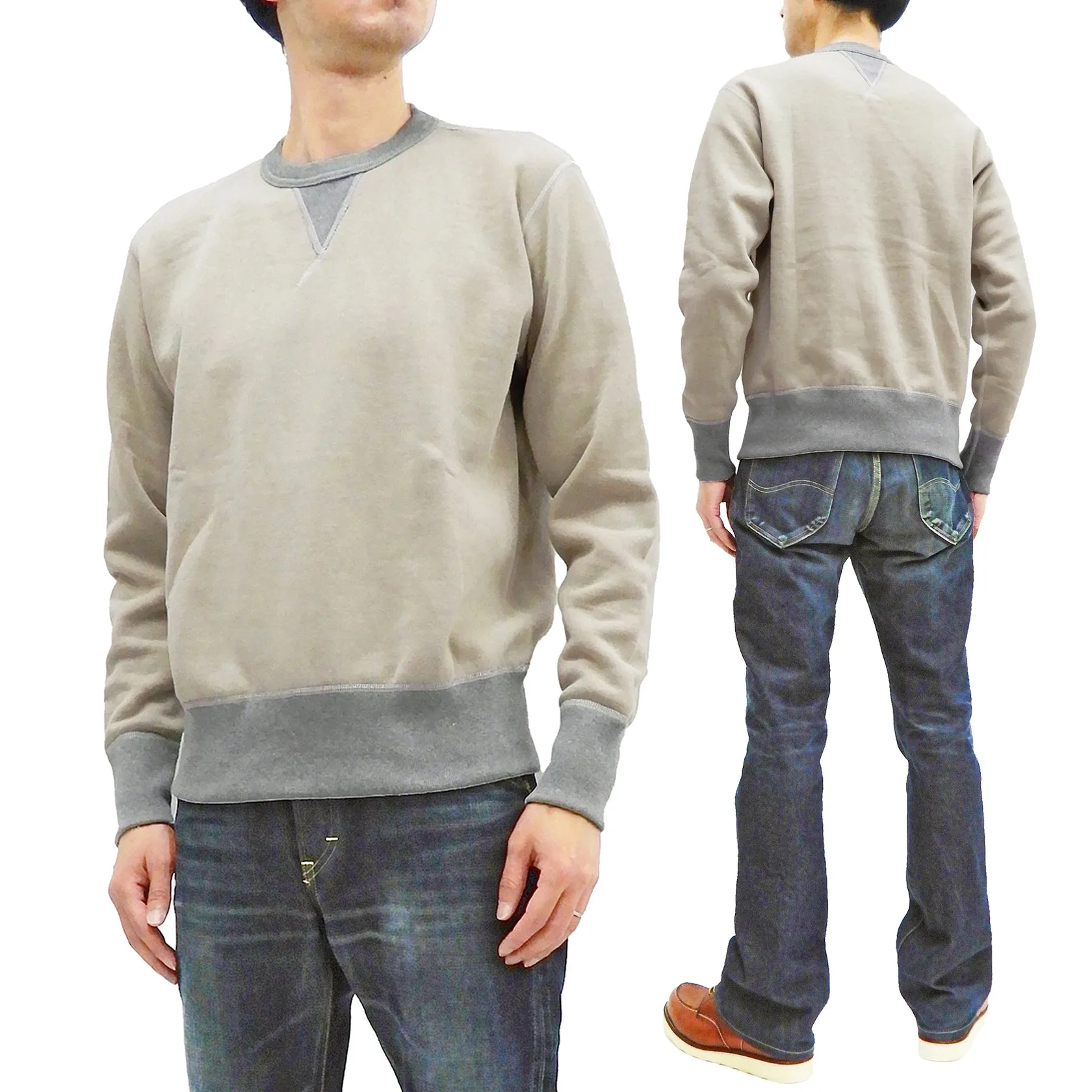 TOYS McCOY Sweatshirt Men's Casual Plain Sweat Shirt Loop-wheeled Vintage Style TMC2373 040 Sand-Beige/Heather-Gray