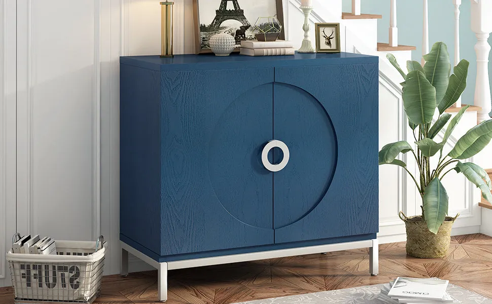 TREXM Simple Storage Cabinet Accent Cabinet with Solid Wood Veneer and Metal Leg Frame for Living Room, Entryway, Dining Room (Navy)