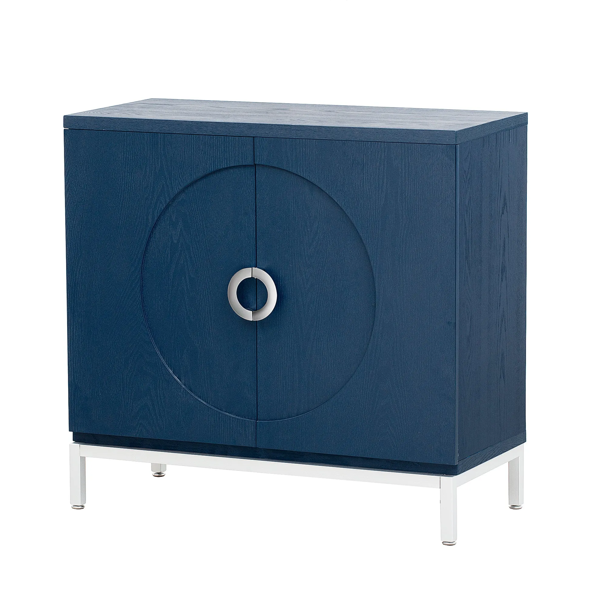 TREXM Simple Storage Cabinet Accent Cabinet with Solid Wood Veneer and Metal Leg Frame for Living Room, Entryway, Dining Room (Navy)