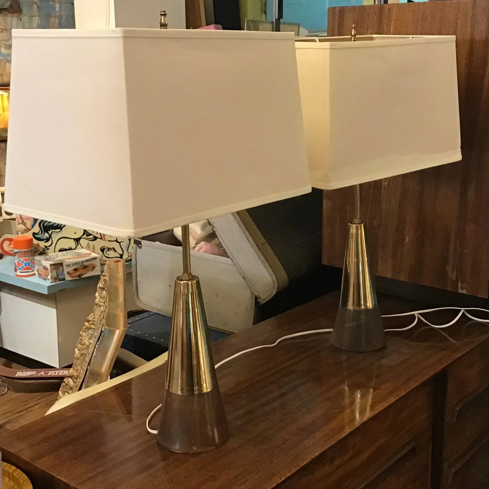 Vintage Walnut & Brass Table Lamps