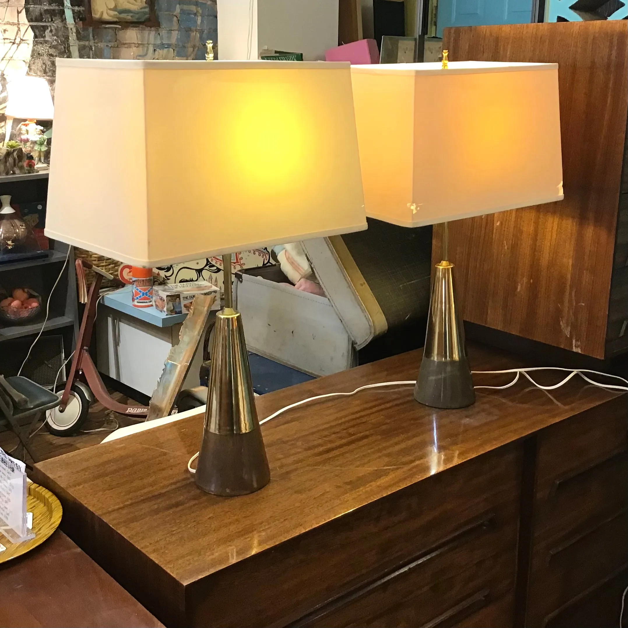 Vintage Walnut & Brass Table Lamps