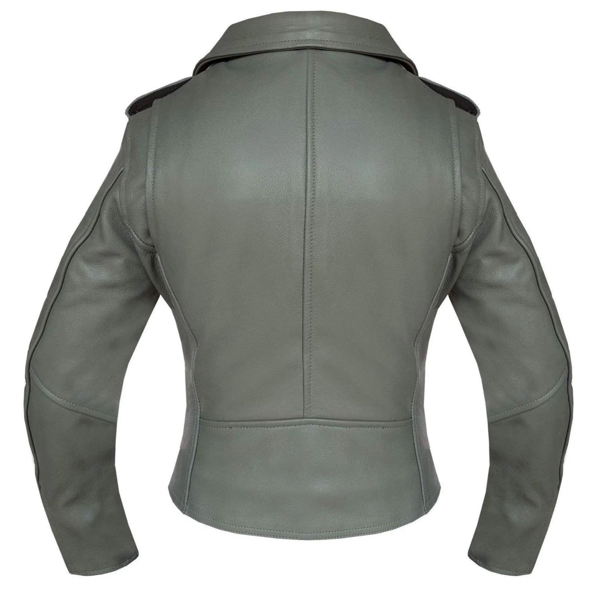 Warrior Gears® Brando Style Ladies Leather Motorcycle Jacket -Grey