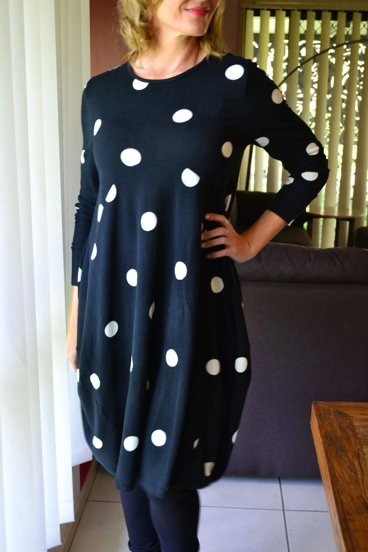 White Spots Cocoon Fleece Tunic Dress