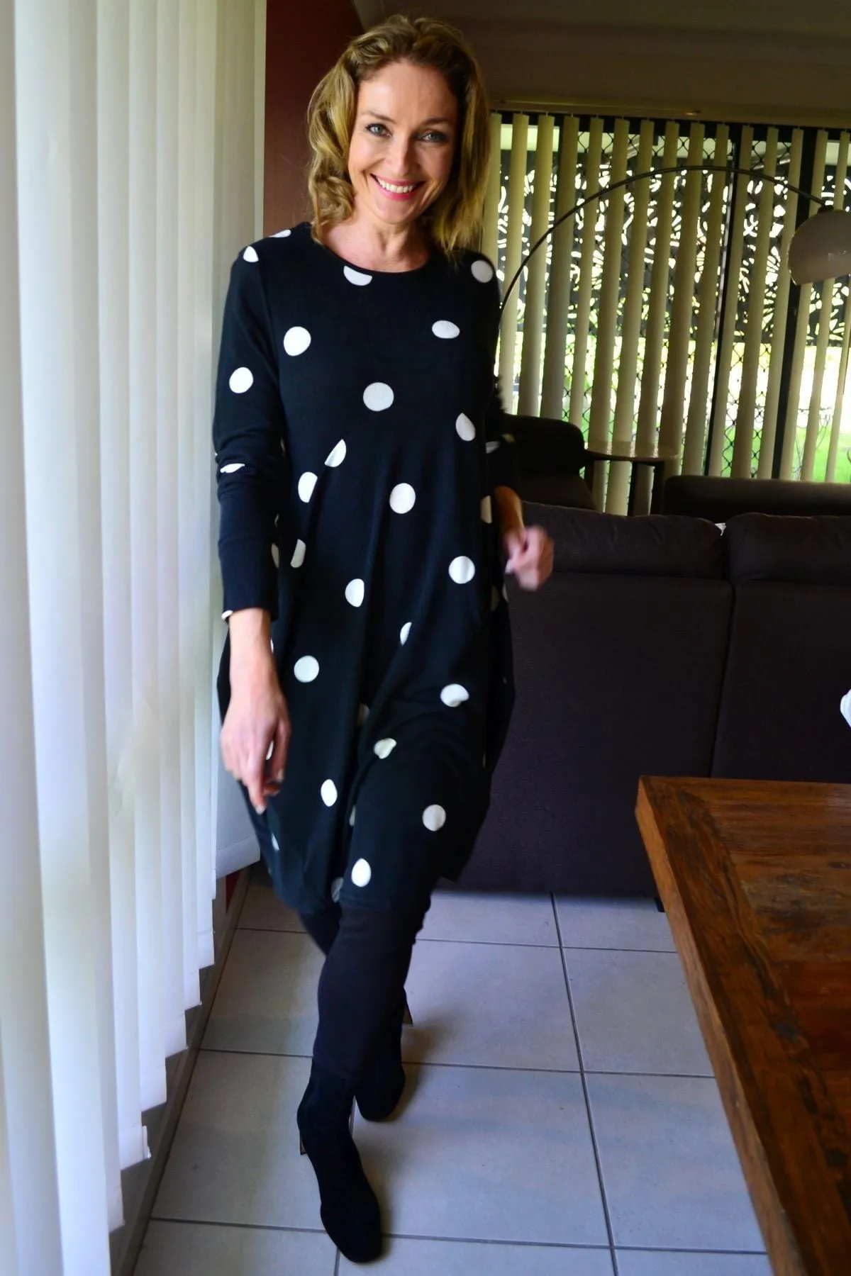 White Spots Cocoon Fleece Tunic Dress