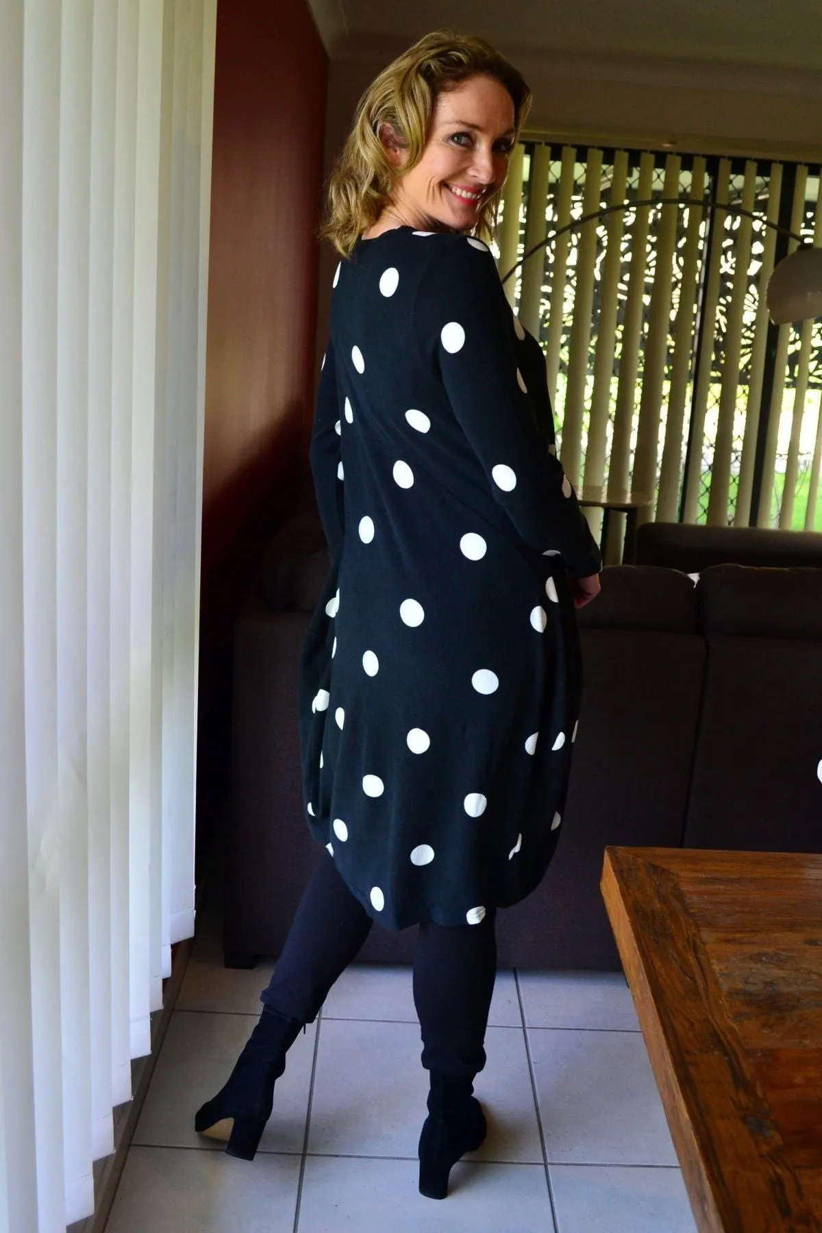 White Spots Cocoon Fleece Tunic Dress