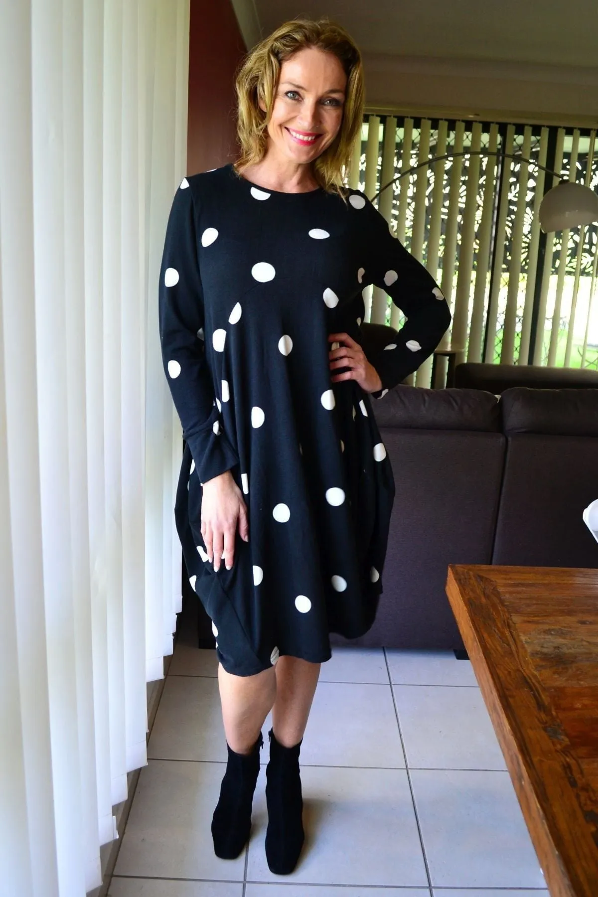 White Spots Cocoon Fleece Tunic Dress