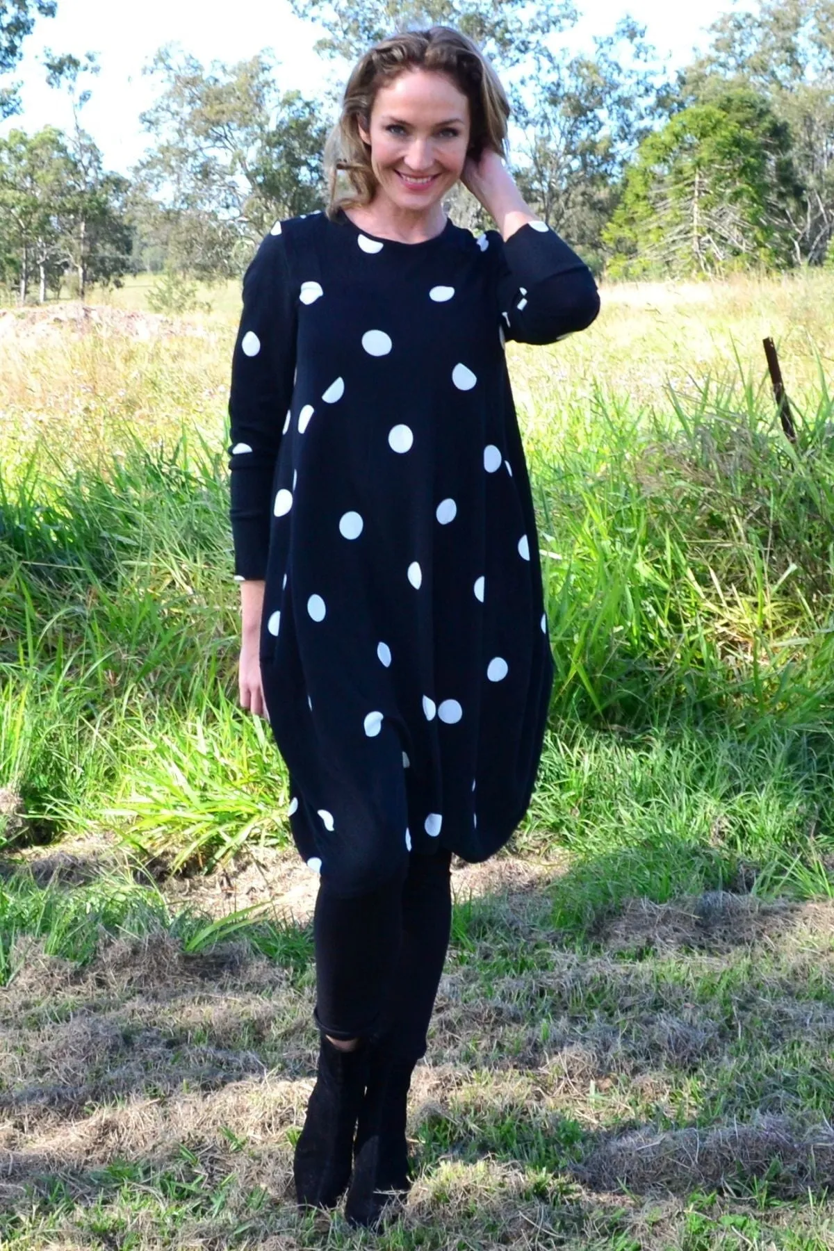 White Spots Cocoon Fleece Tunic Dress