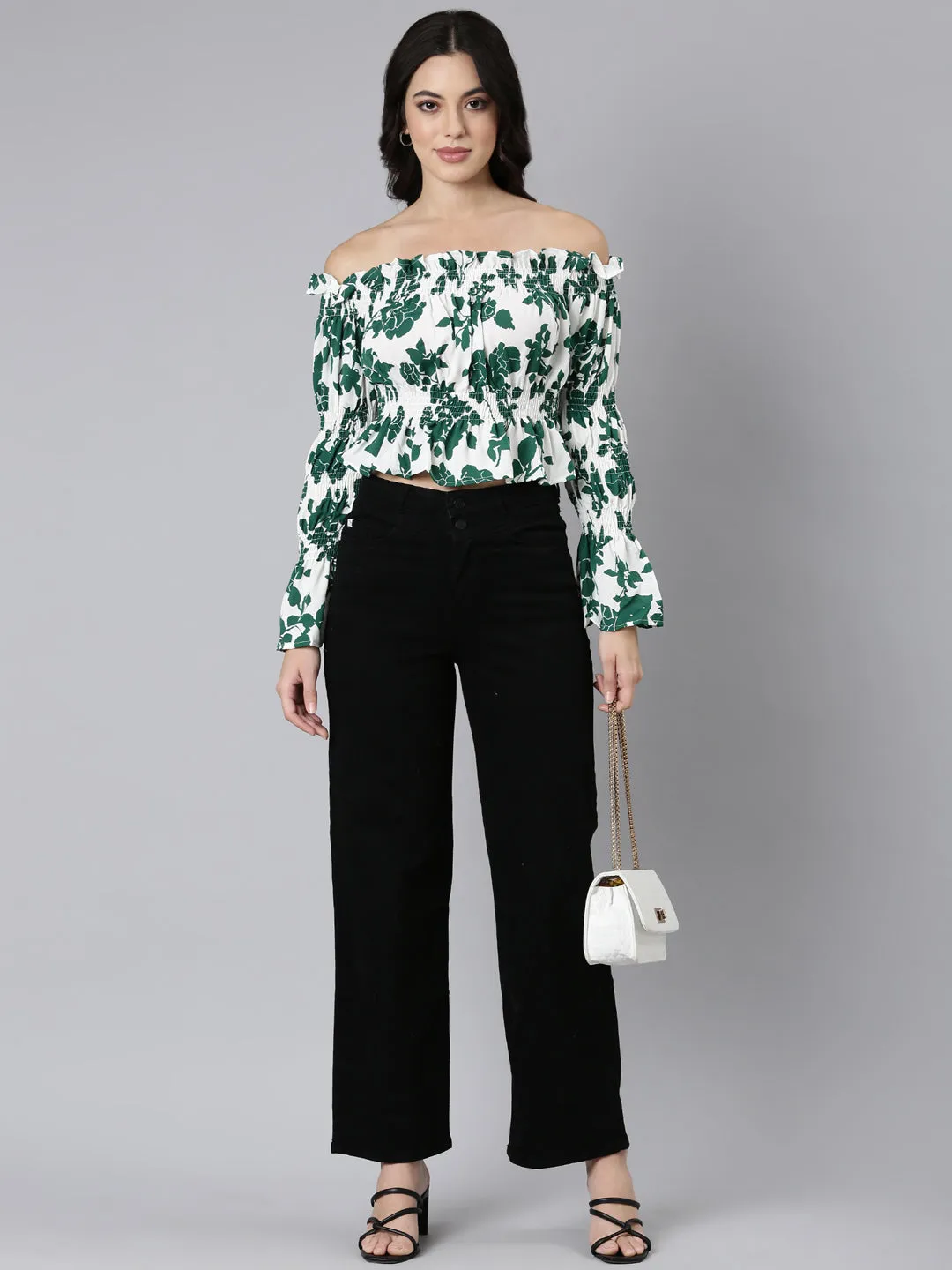 Women Floral Green Crop Top